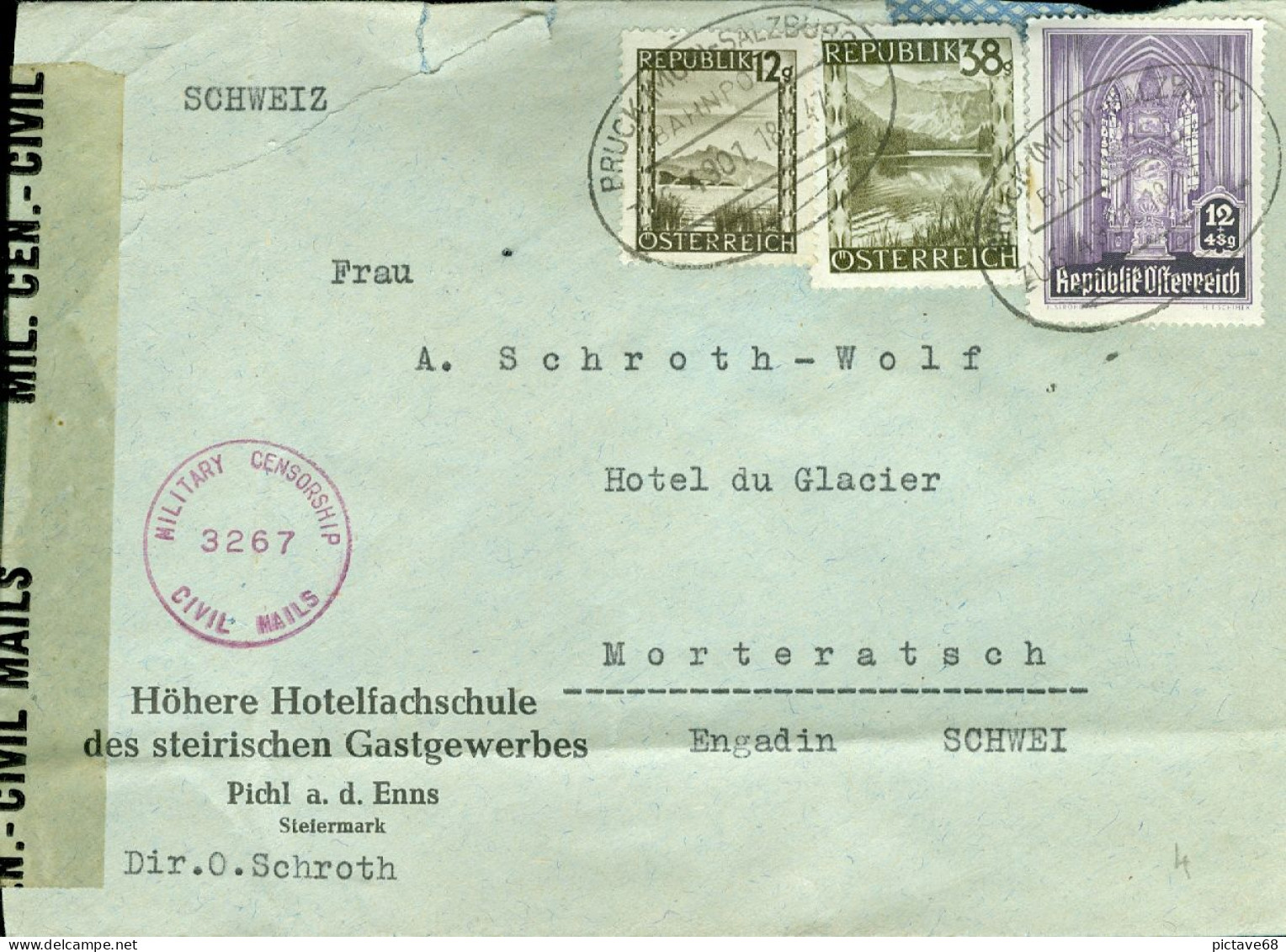 AUTRICHE / LETTRE A DESTINATION DE LA SUISSE AVEC CACHET DE CENSURE MILITAIRE OBLITERATION FERROVIAIRE 1947 - Guerre De 1939-45