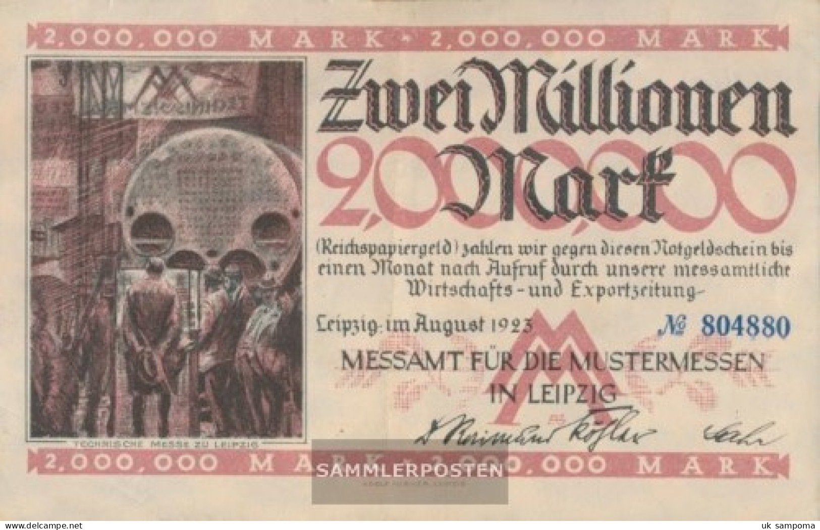 Leipzig Inflationsgeld City Leipzig Used (III) 1923 2 One Million Mark - 2 Miljoen Mark