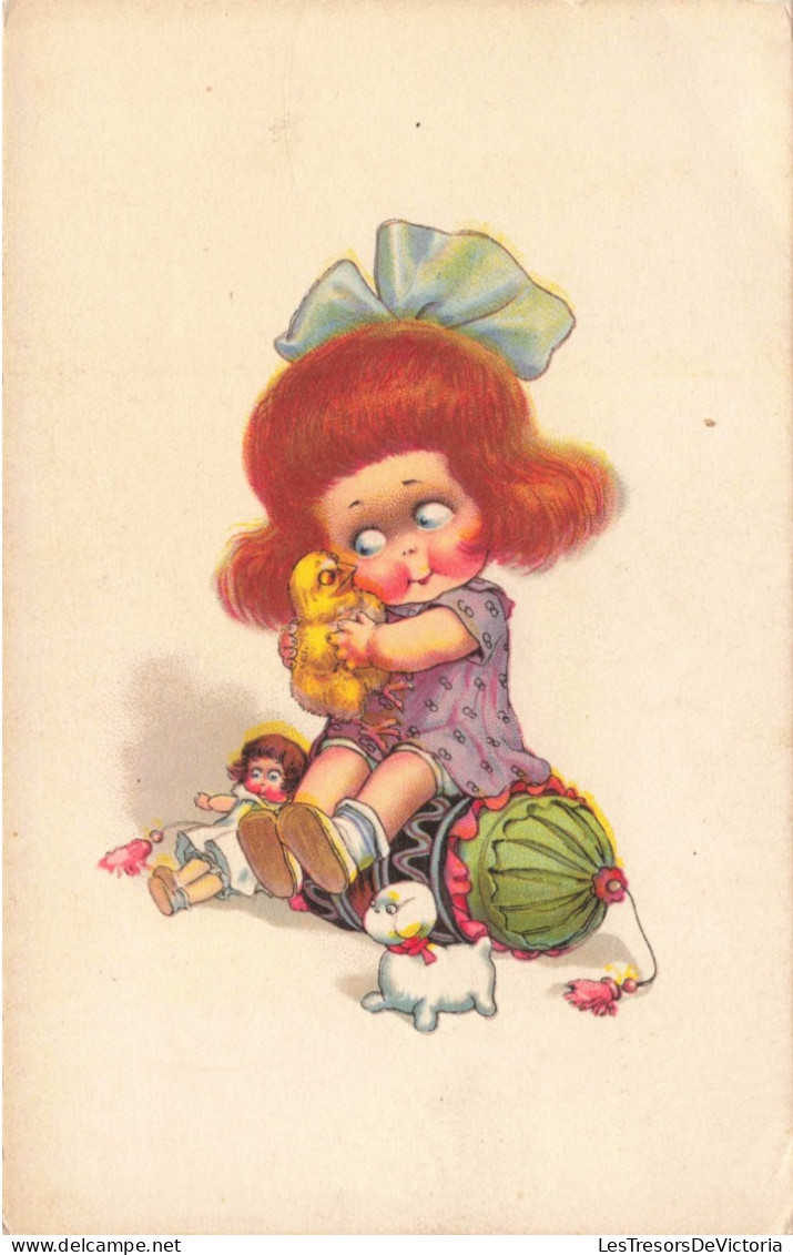 ENFANTS - Dessins D'enfants - Une Petite Fille Tenant Un Poussin - Carte Postale Ancienne - Children's Drawings