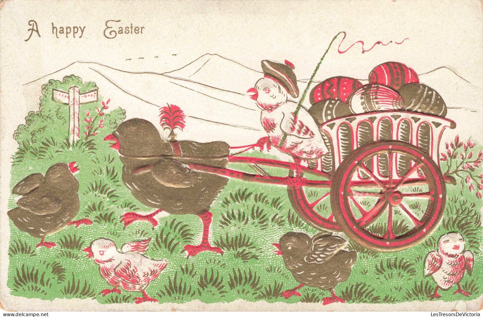 FANTAISIE - Animaux Habillés -  A Happy Easter - Carte Postale Ancienne - Animaux Habillés