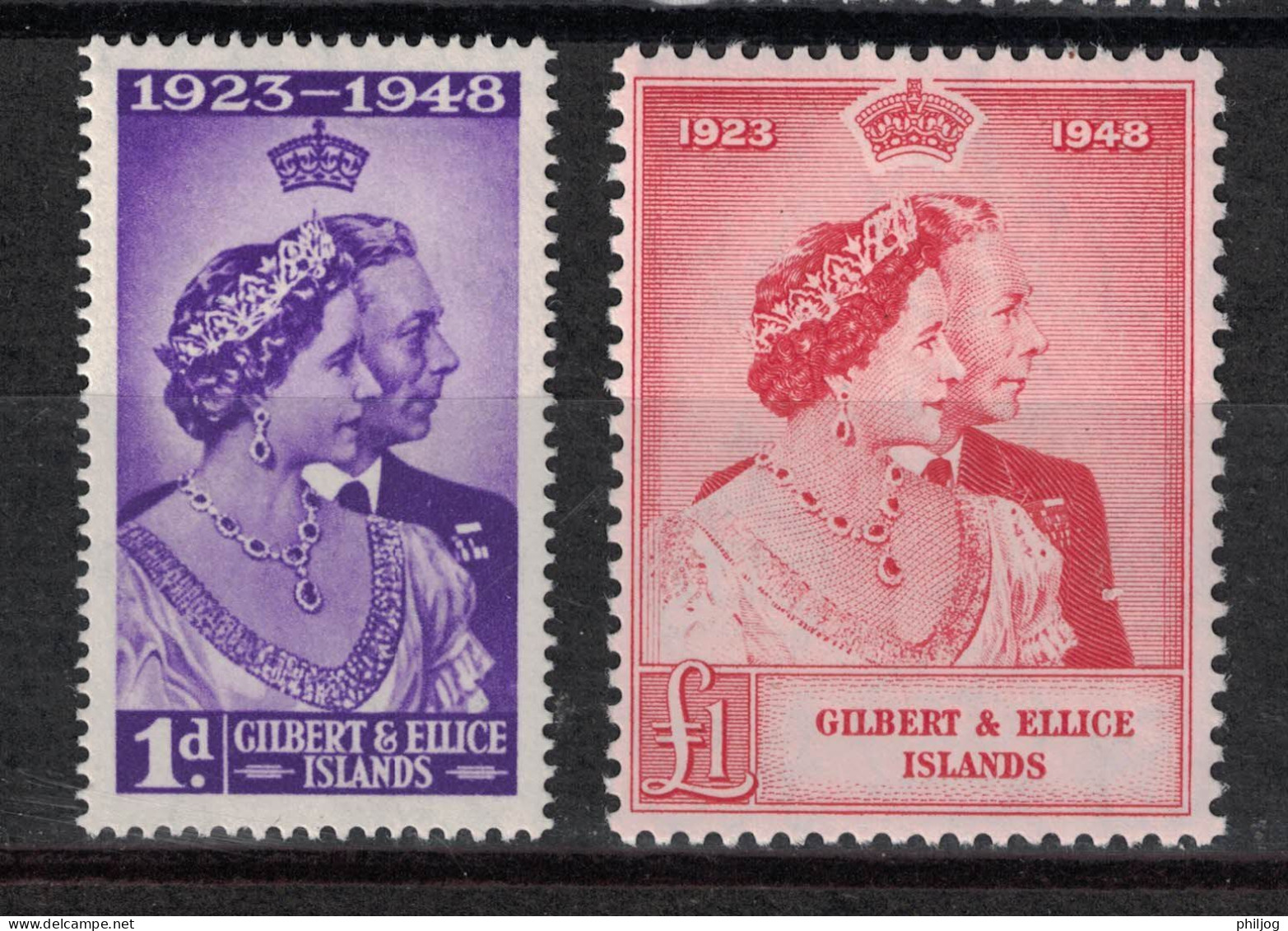 Gilbert Ellice 1948 - Yvert 52-53, SG 57-58, Scott#54-55 - Neuf AVEC Charnière - Silver Wedding, George VI, Elizabeth - Gilbert- Und Ellice-Inseln (...-1979)