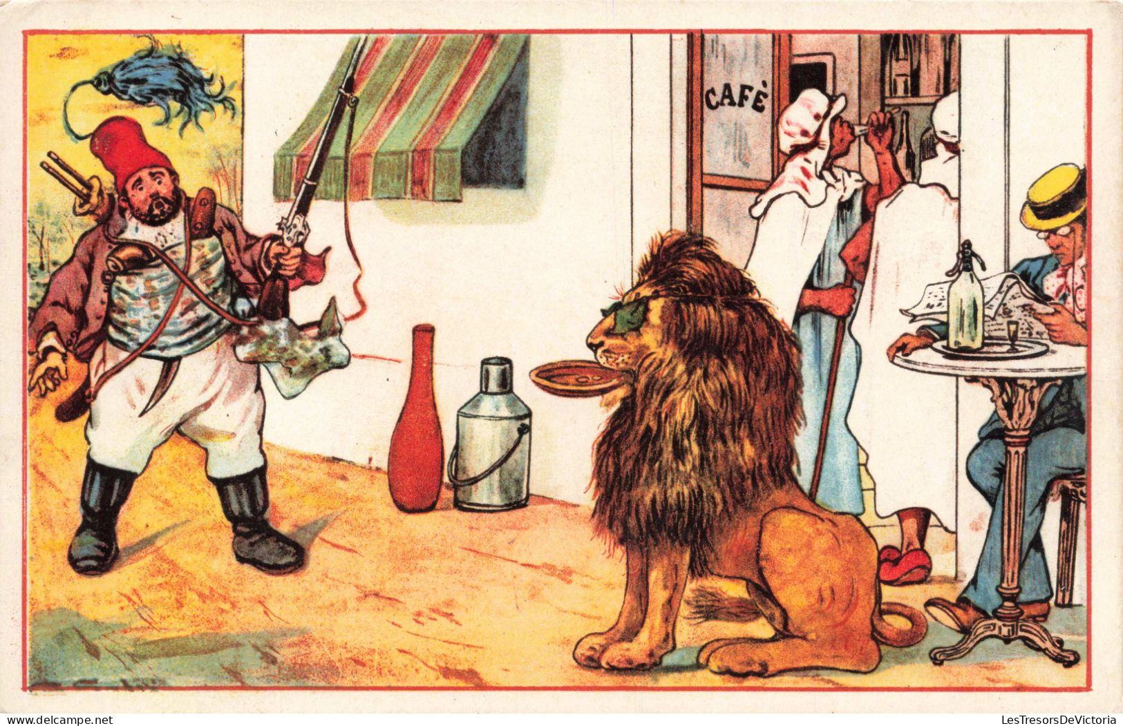 ILLUSTRATEUR NON SIGNE - Tartarin étonné à La Présence D'un Lion Apprivoisé-  Carte Postale Ancienne - 1900-1949