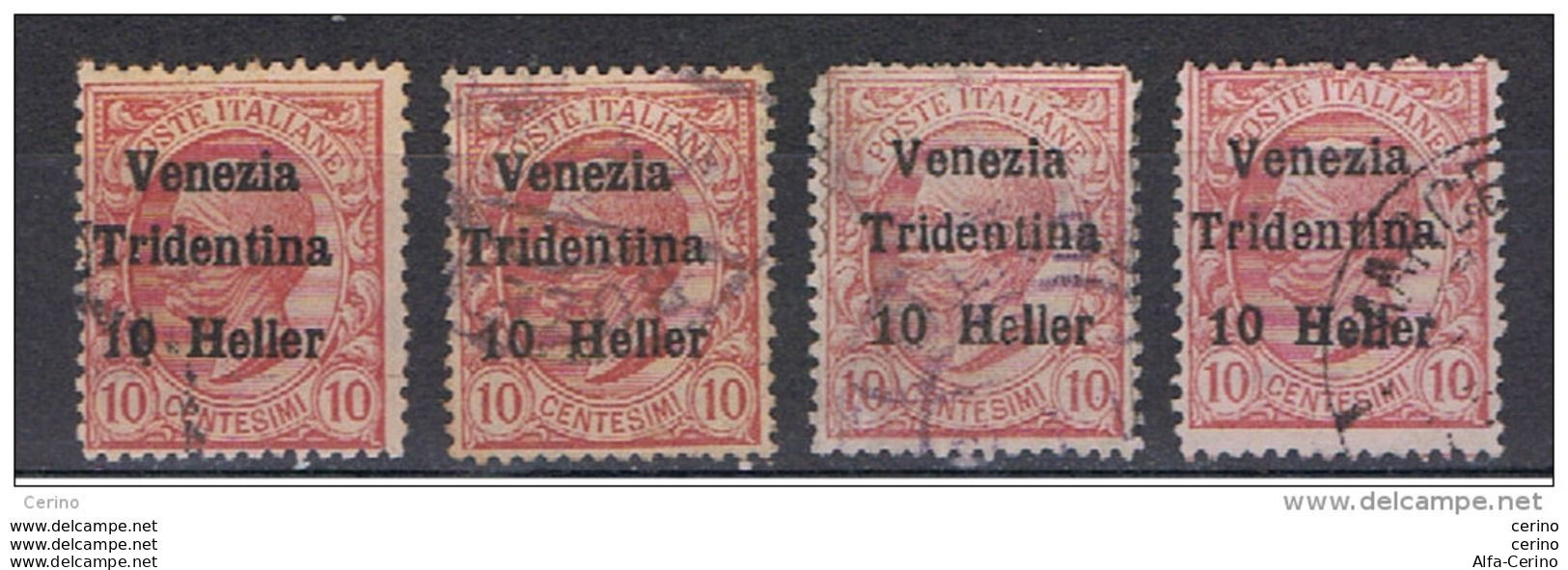 TRENTINO:  1918  SOPRASTAMPATO  -  10 H./10 C. ROSA  US. -  RIPETUTO  4  VOLTE  -  SASS. 29 - Trentino