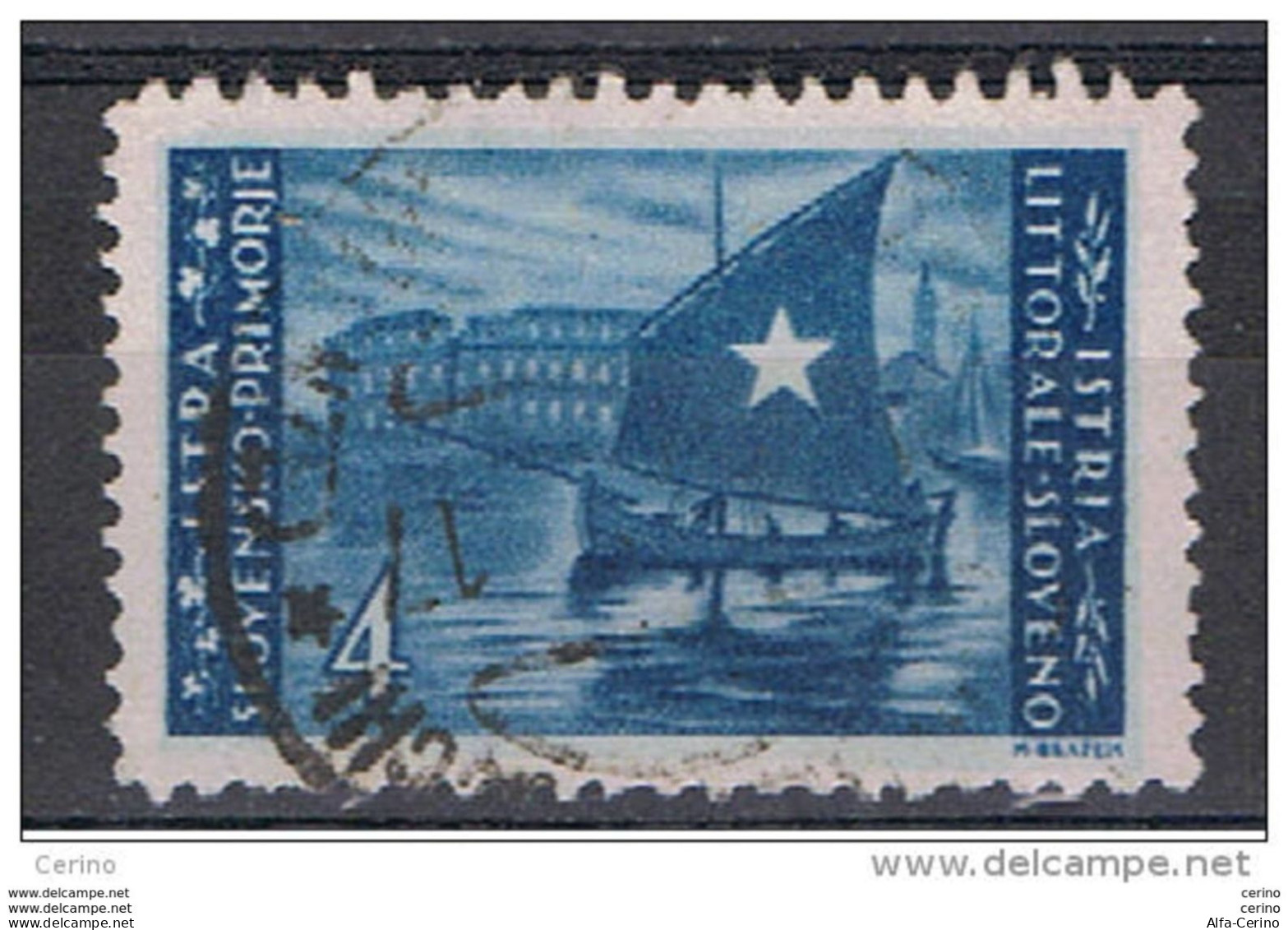 ISTRIA - OCC. JUGOSLAVA:  1945  TIRATURA  DI  LUBIANA  -  £. 4  OLTREMARE  US. -  D. 10 1/2 X 11 1/2  -  SASS. 46 - Yugoslavian Occ.: Istria