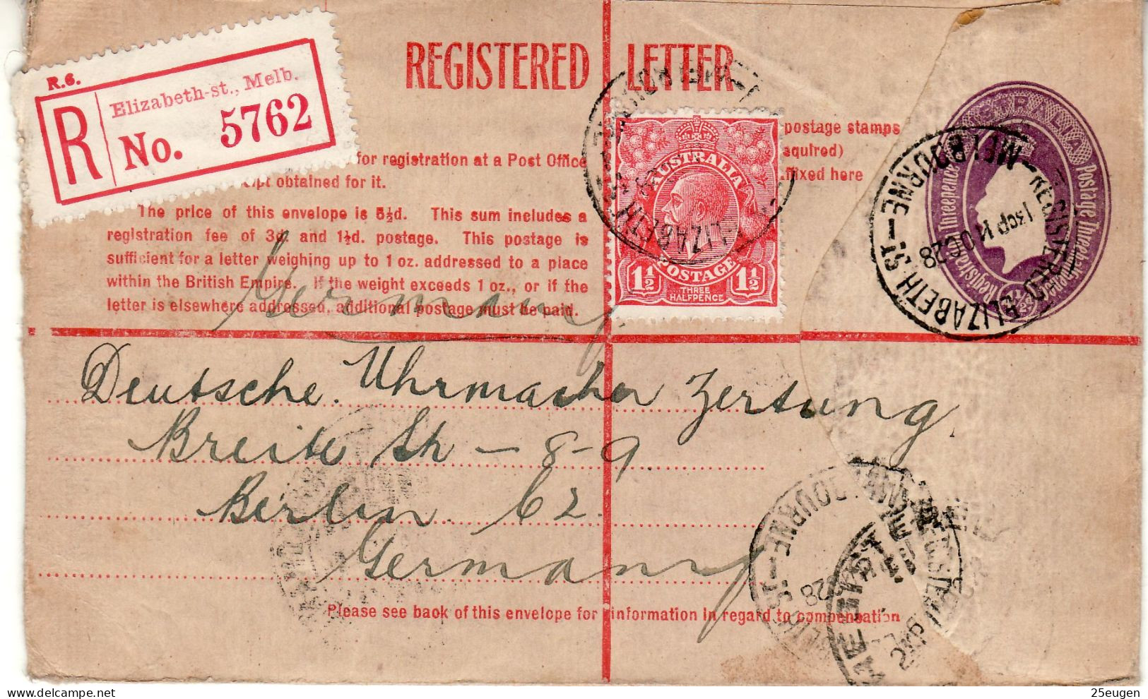 AUSTRALIA 1928 R - LETTER SENT FROM ELISABETH ST. MELBOURNE TO BERLIN - Briefe U. Dokumente