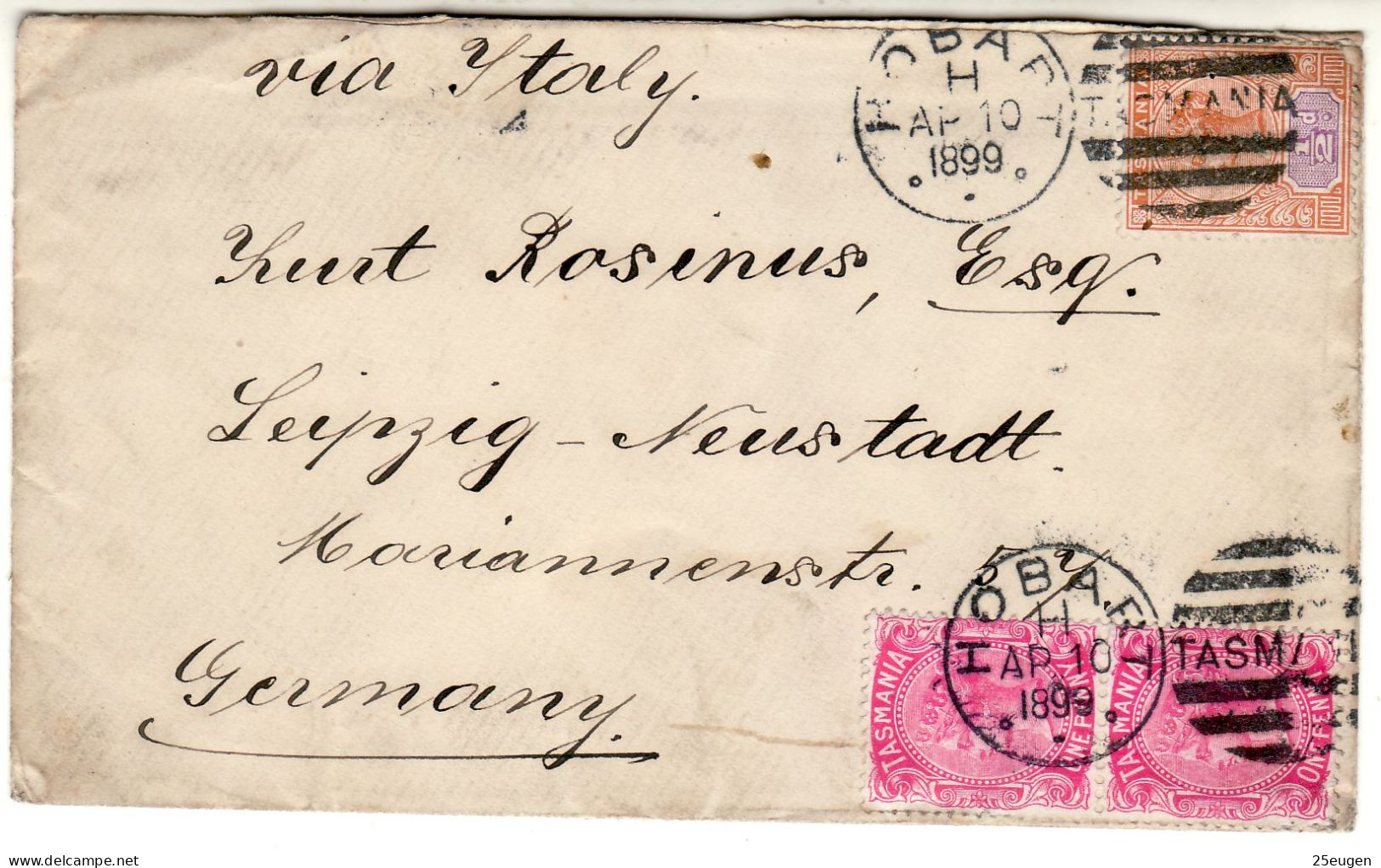 TASMANIA 1899  LETTER SENT FROM HOBARTH TO LEIPZIG - Covers & Documents