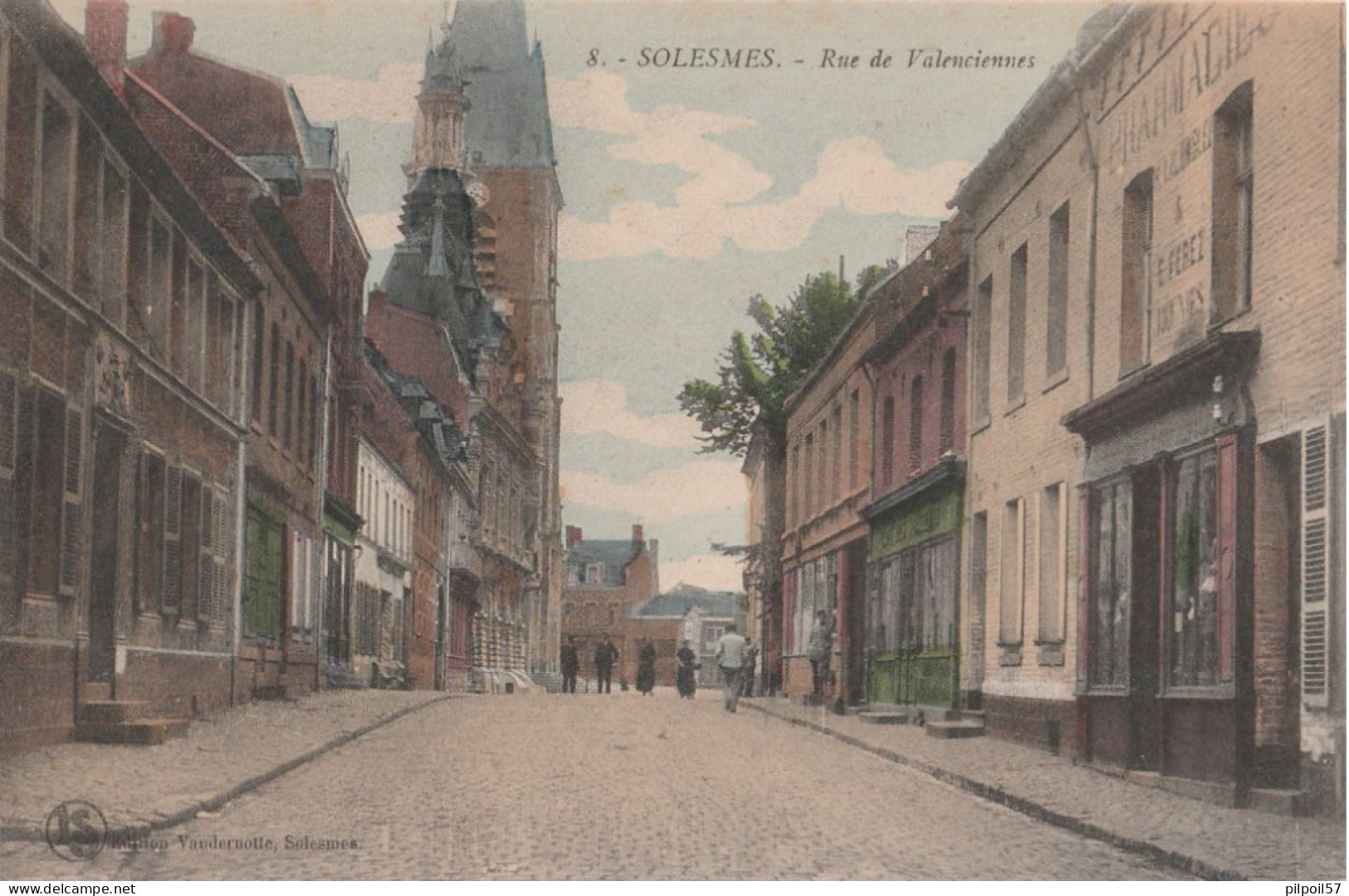 59 - SOLESMES - Rue De Valenciennes (carte Colorisée) - Solesmes