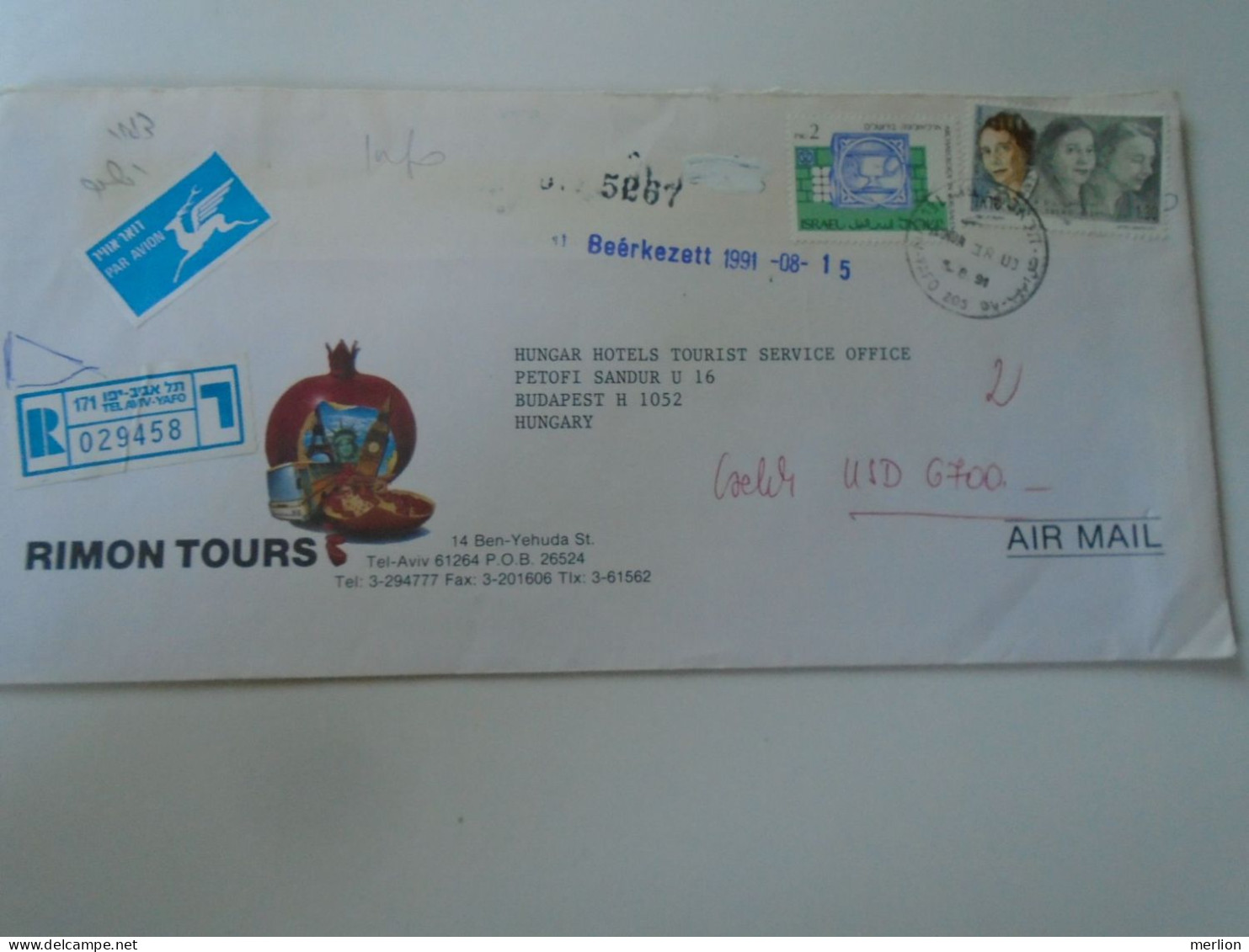 D198257   Israel  Registered Airmail  Cover 1998  - Tel Aviv -Yafo    Sent To Hungary - Lettres & Documents