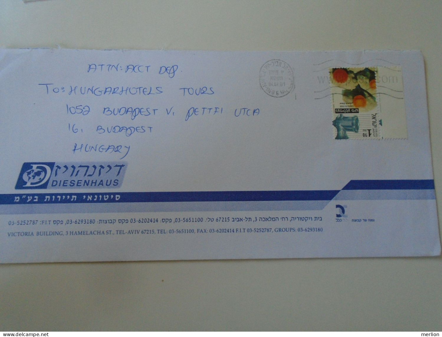 D198264 Israel   Cover  2001 - Tel Aviv -Yafo    Sent To Hungary - Brieven En Documenten