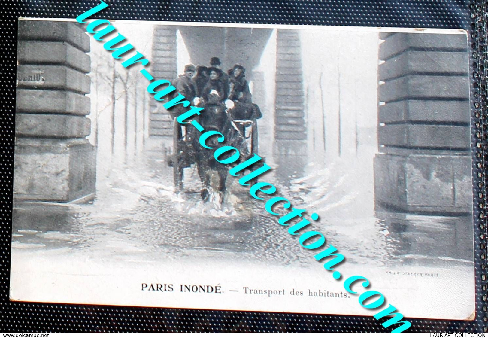 CPA 75, INONDATION DE PARIS 1910 TRANSPORT DES HABITANTS - CALECHE CHEVAL / CARTE POSTALE GRANDE CRUE DE LA SEINE (2155) - Floods