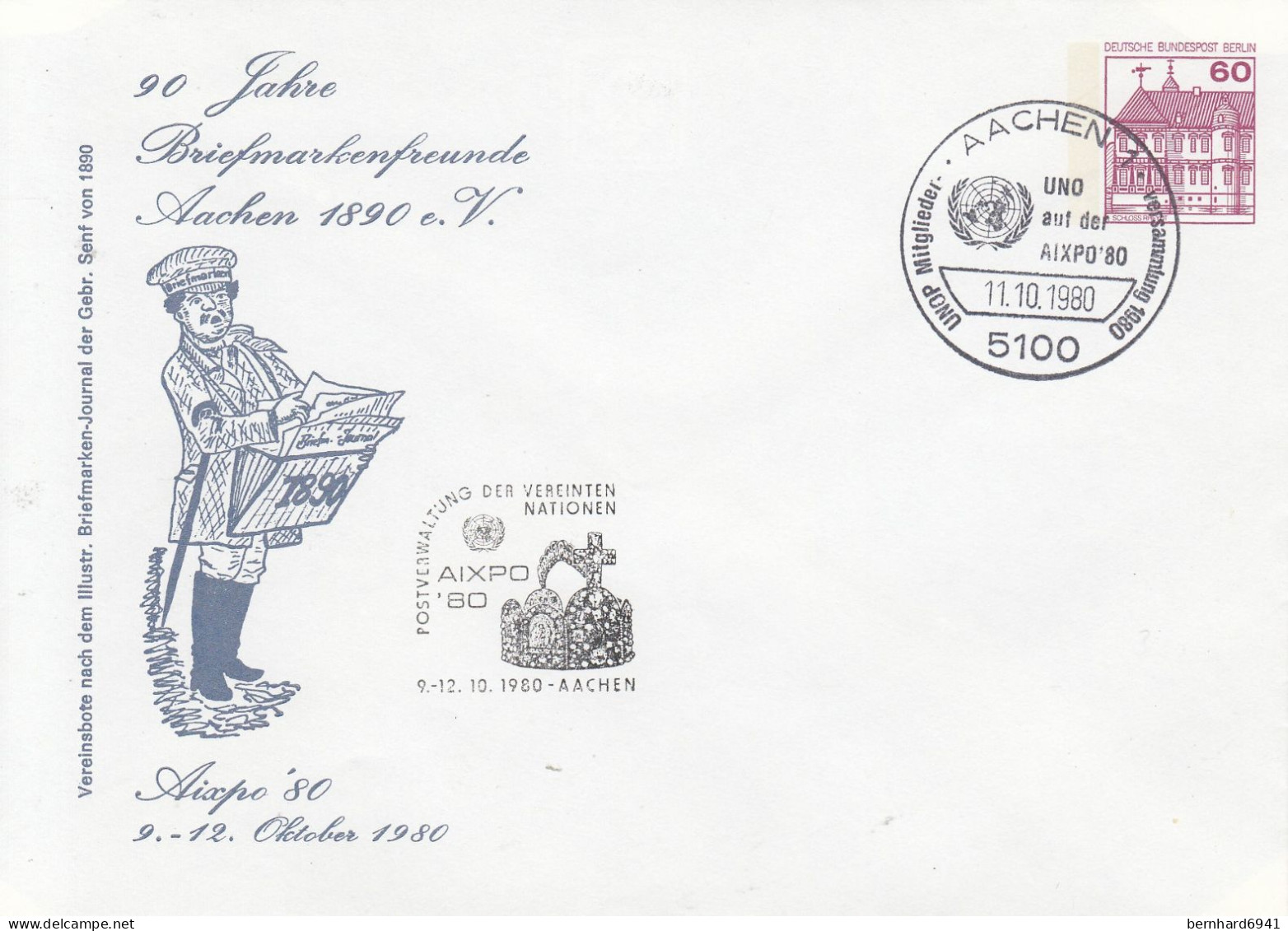 B PU 75/8 90 Jahre Briefmarkenfreunde Aachen 1890 E.V. -Aixpo`80 9.-12. Oktober 1980, Aachen 1 - Privatumschläge - Gebraucht