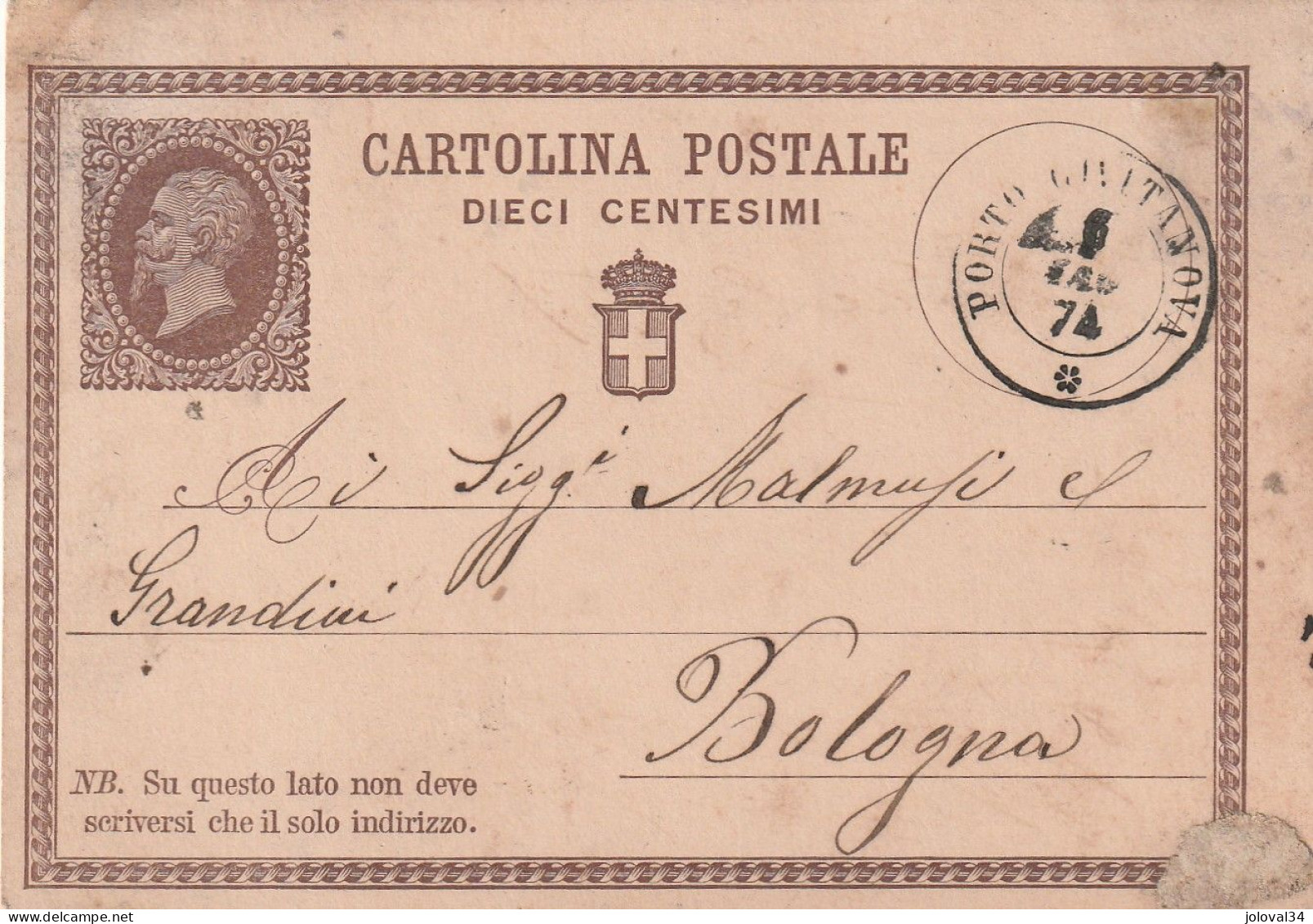 Italie Entier Postal  PORTO CIVITANOVA 6/5/1874 Pour Bologna - Entiers Postaux