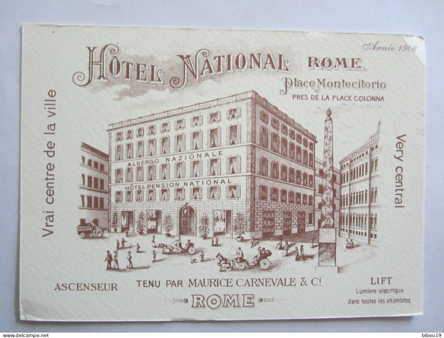 CPA HOTEL NATIONAL ROME PLACE MONTECITORIO TENU PAR MAURICE CARNEVALE - Bars, Hotels & Restaurants