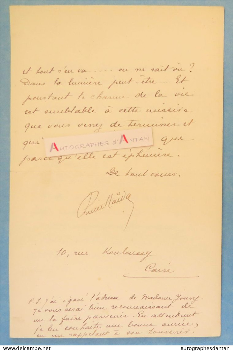 ● L.A.S 1905 Egypte (Prince Haida ?) à Juliette ADAM Lettre Egypt Le Caire - Madame SAND - Lettre Autographe - Personnages Historiques
