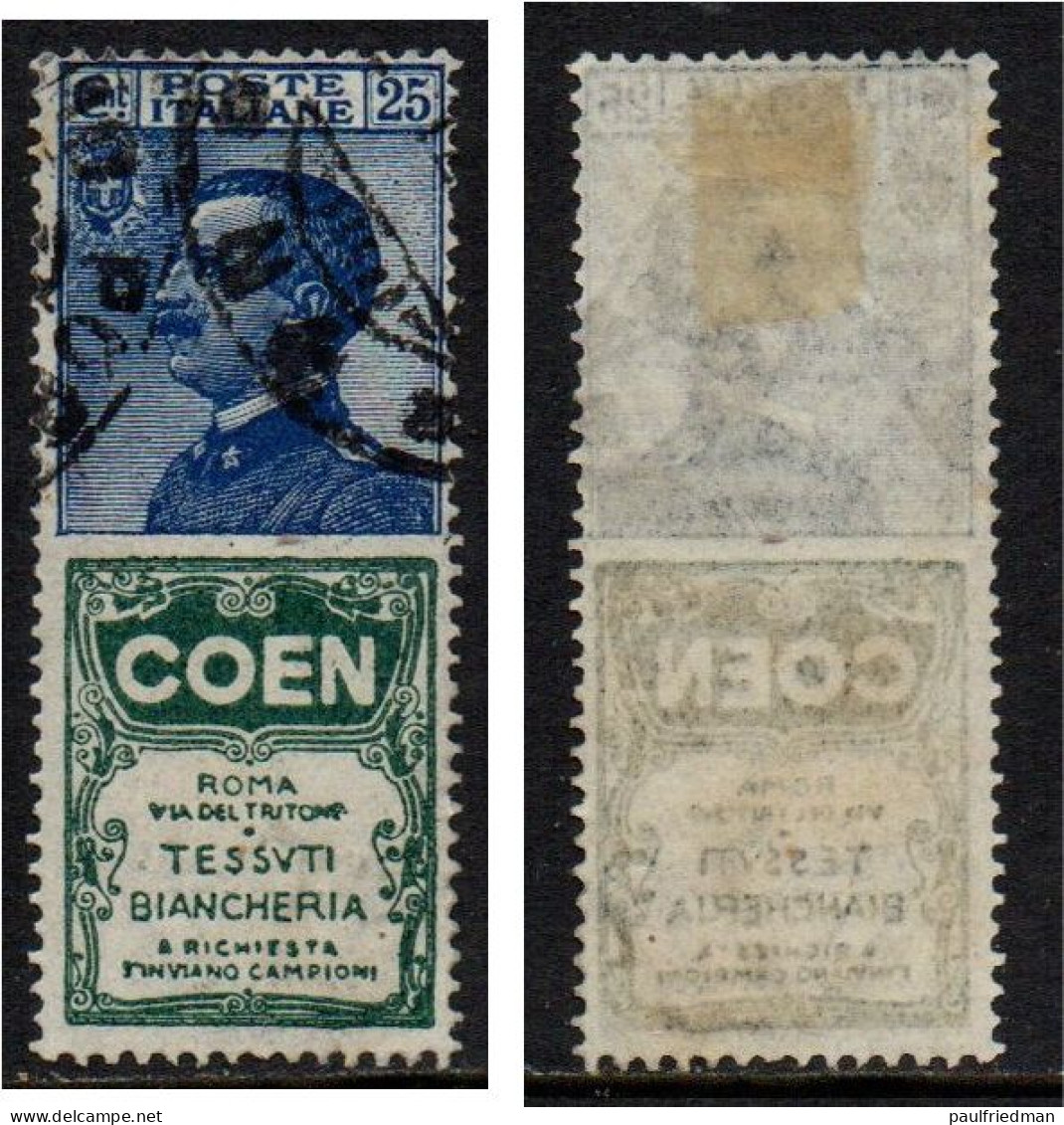 Regno 1924 - Pubblicitari - Coen 25 Cent. - Usato - Ottima Centratura - Pubblicitari