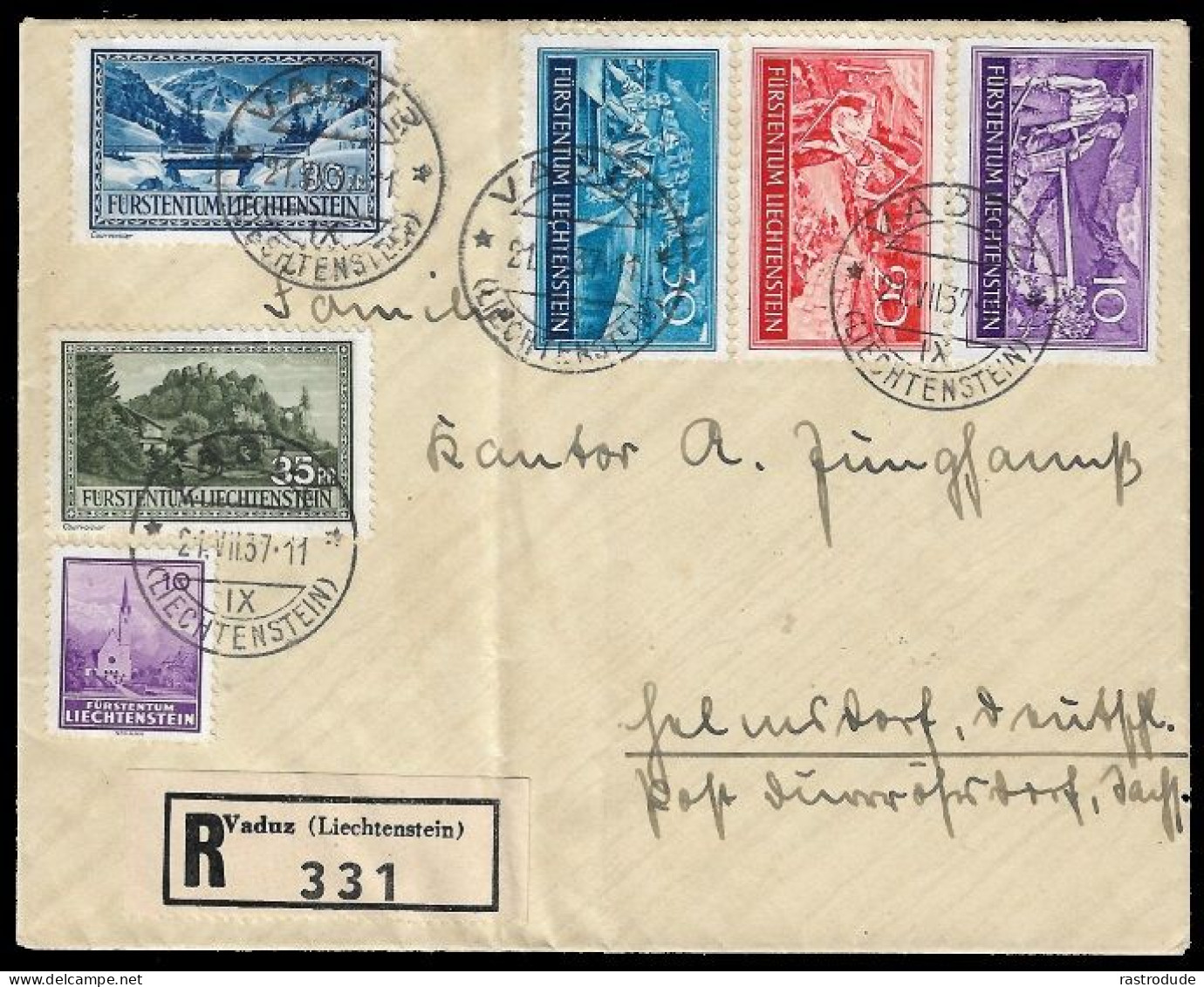 1937 LIECHTENSTEIN R-BRIEF VADUZ N. DÜRRRÖHRSDORF LANDKREIS SÄCHSISCHE SCHWEIZ-OSTERZGEBIRGE - Covers & Documents