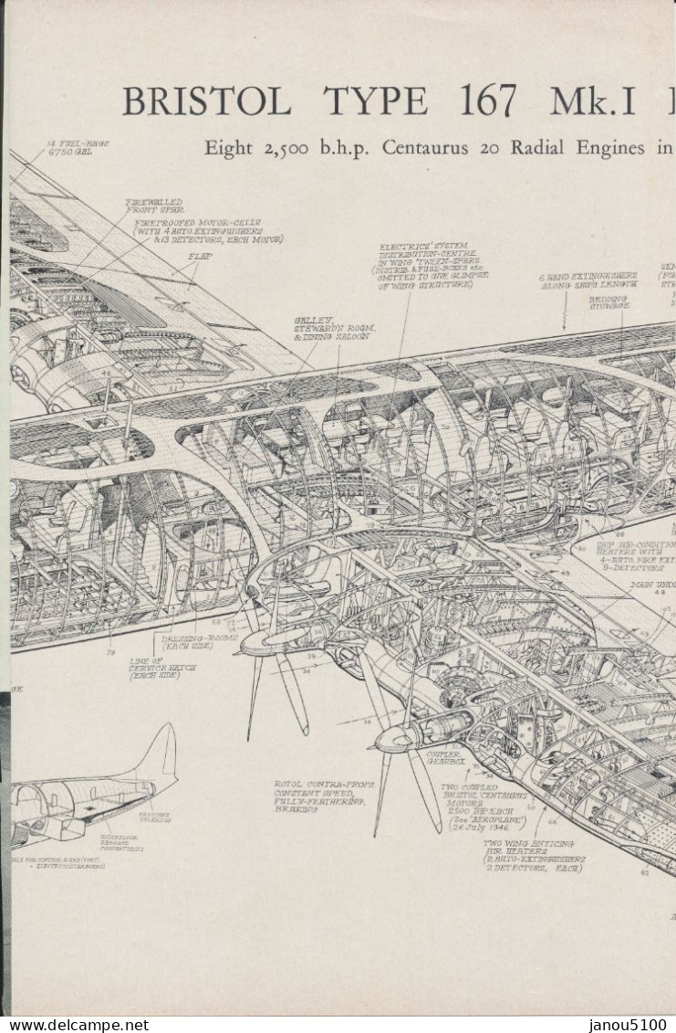 VIEUX PAPIER  PLAN TECHNIQUE  DU BRISTOL BRABAZON Type 167 MK 1    AVION ANGLAIS     1949. - Andere Plannen