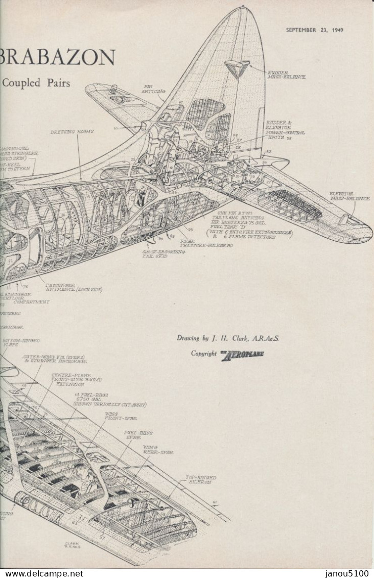 VIEUX PAPIER  PLAN TECHNIQUE  DU BRISTOL BRABAZON Type 167 MK 1    AVION ANGLAIS     1949. - Otros Planes