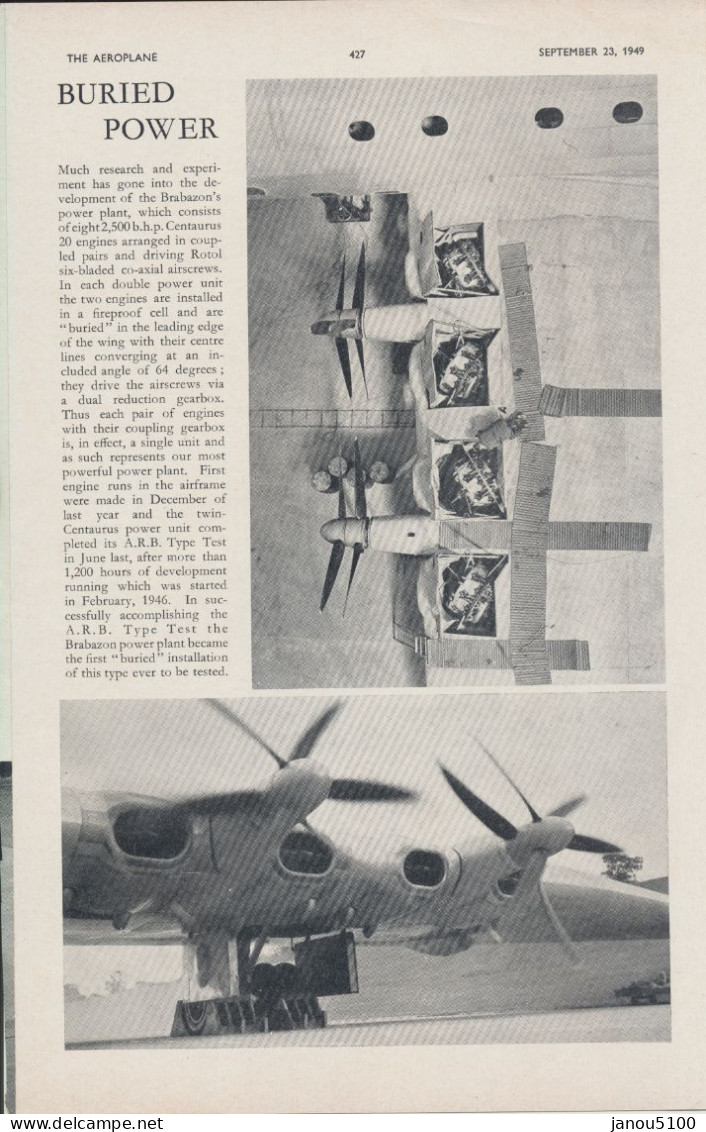 VIEUX PAPIER  PLAN TECHNIQUE  DU BRISTOL BRABAZON Type 167 MK 1    AVION ANGLAIS     1949. - Andere Pläne