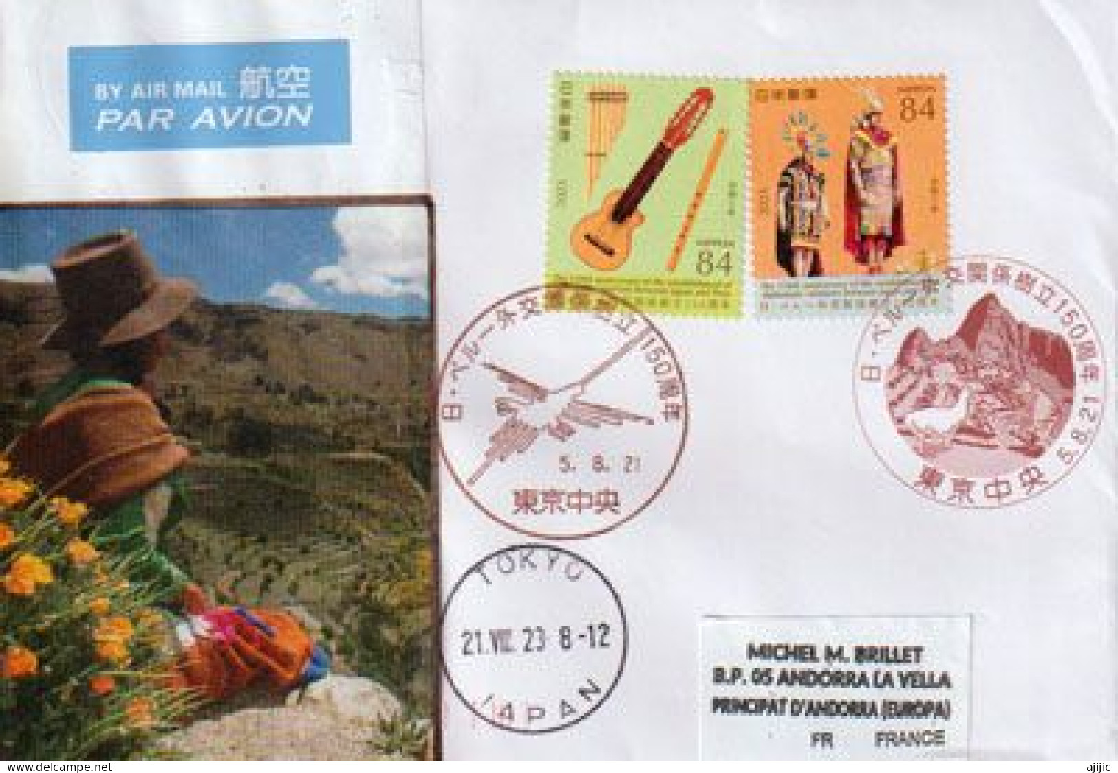 2023. Joint Issue JAPAN-PERU, Nice Letter From Tokyo To Andorra (Principat) - Covers & Documents