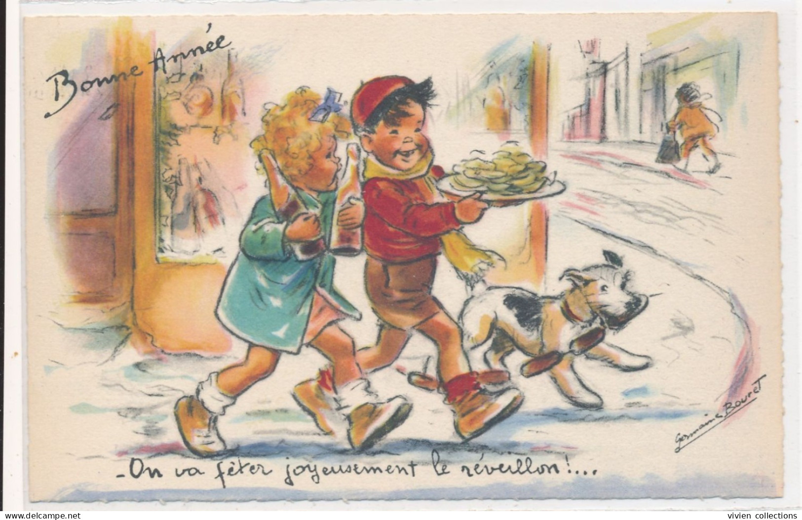 Carte Illustrateur Germaine Bouret On Va Fêter Joyeusement Le Réveillon - Bonne Année - Bouret, Germaine