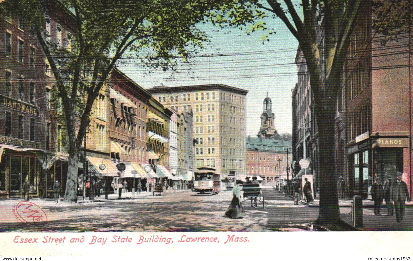 VINTAGE POSTCARD, UNITED STATES, MASSACHUSETTS, LAWRENCE, ESSEX STREET AND BAY STATE BUILDING - Lawrence
