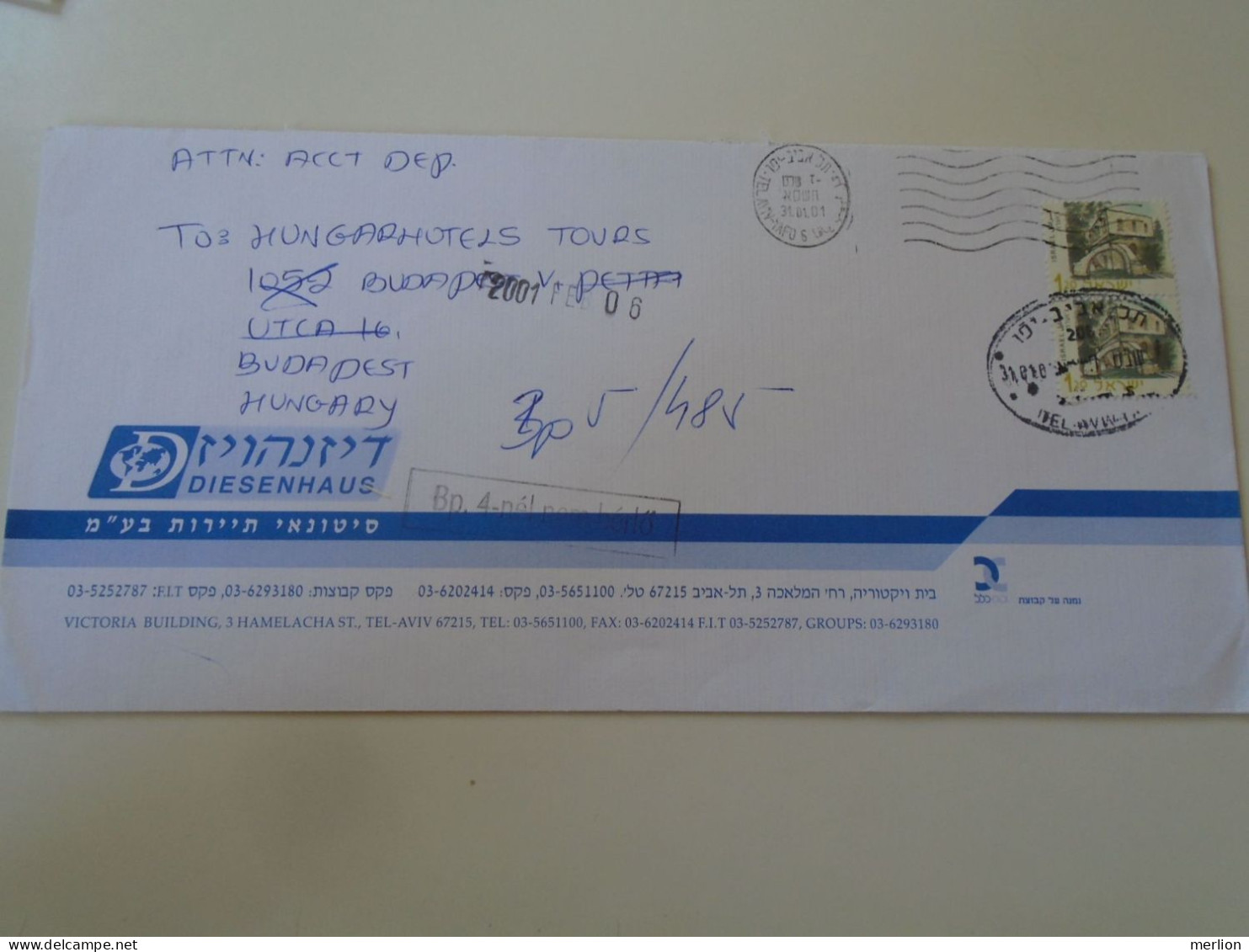 D198273 Israel   Cover  2001   - Tel Aviv -Yafo    Sent To Hungary - Brieven En Documenten