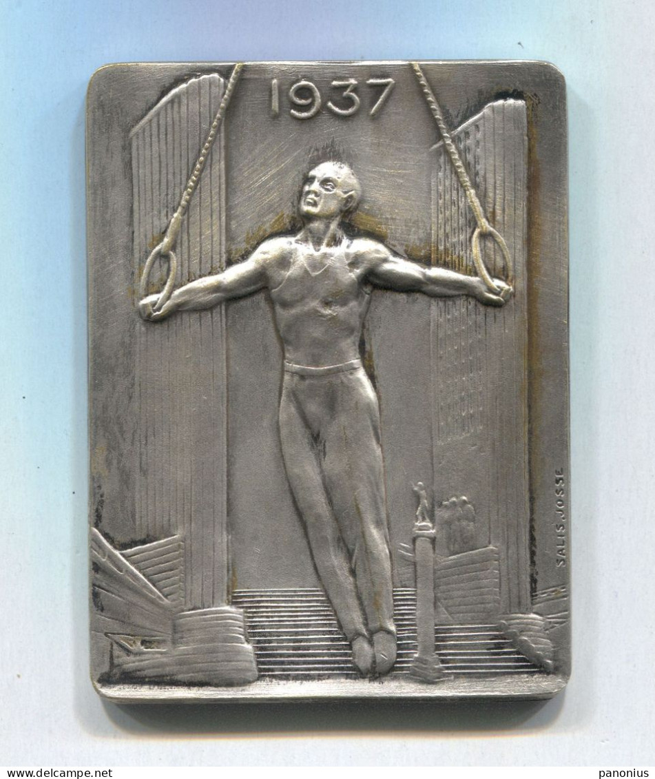 OLD GYMNASTICS GYMNASTIQUE PLAQUE FRANCE 1937 BY SALIS. JOSSE SILVER PLATED!!! - Gymnastics