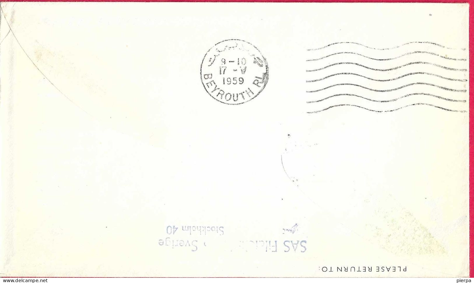 SVERIGE - FIRST CARAVELLE FLIGHT SAS FROM STOCKHOLM TO BEIRUT *16.5.59* ON OFFICIAL COVER - Storia Postale