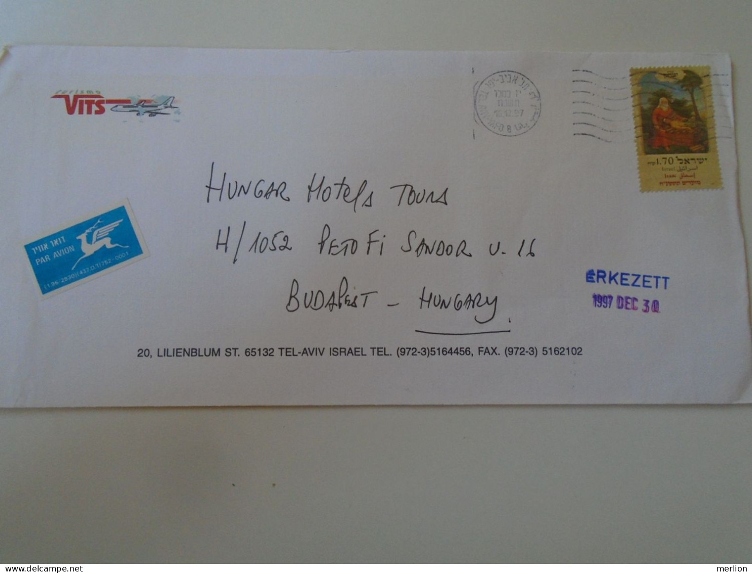 D198291  Israel   Airmail  Cover   Ca 1997 - Tel Aviv -Yafo    Sent To Hungary - Briefe U. Dokumente