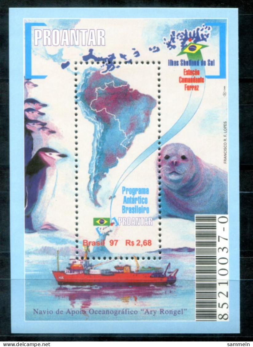 BRASILIEN Block 107, Bl.107 Mnh - Antarktis, Schiff, Landkarte, Pinguin, Antarctica, Ship, Map, Bateau - BRAZIL / BRÉSIL - Blocks & Sheetlets