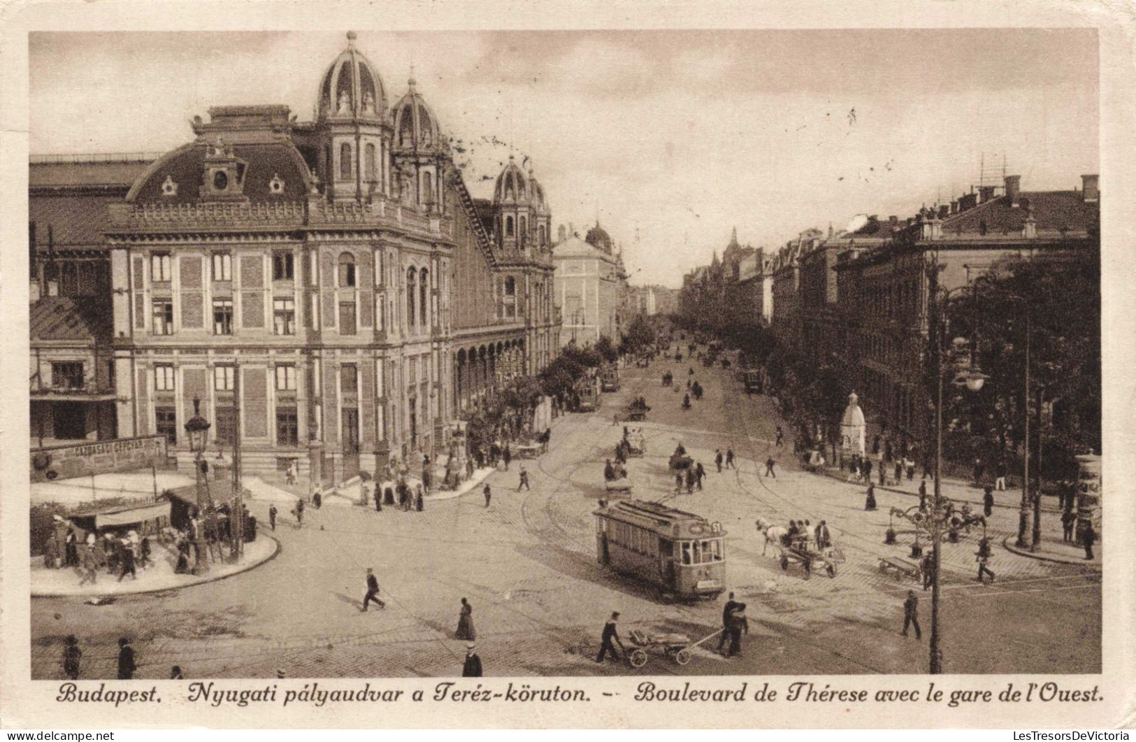 HONGRIE  - Budapest - Boulevard De Thérèse Avec La Gare De L'ouest  - Animé -  Carte Postale Ancienne - Hongrie