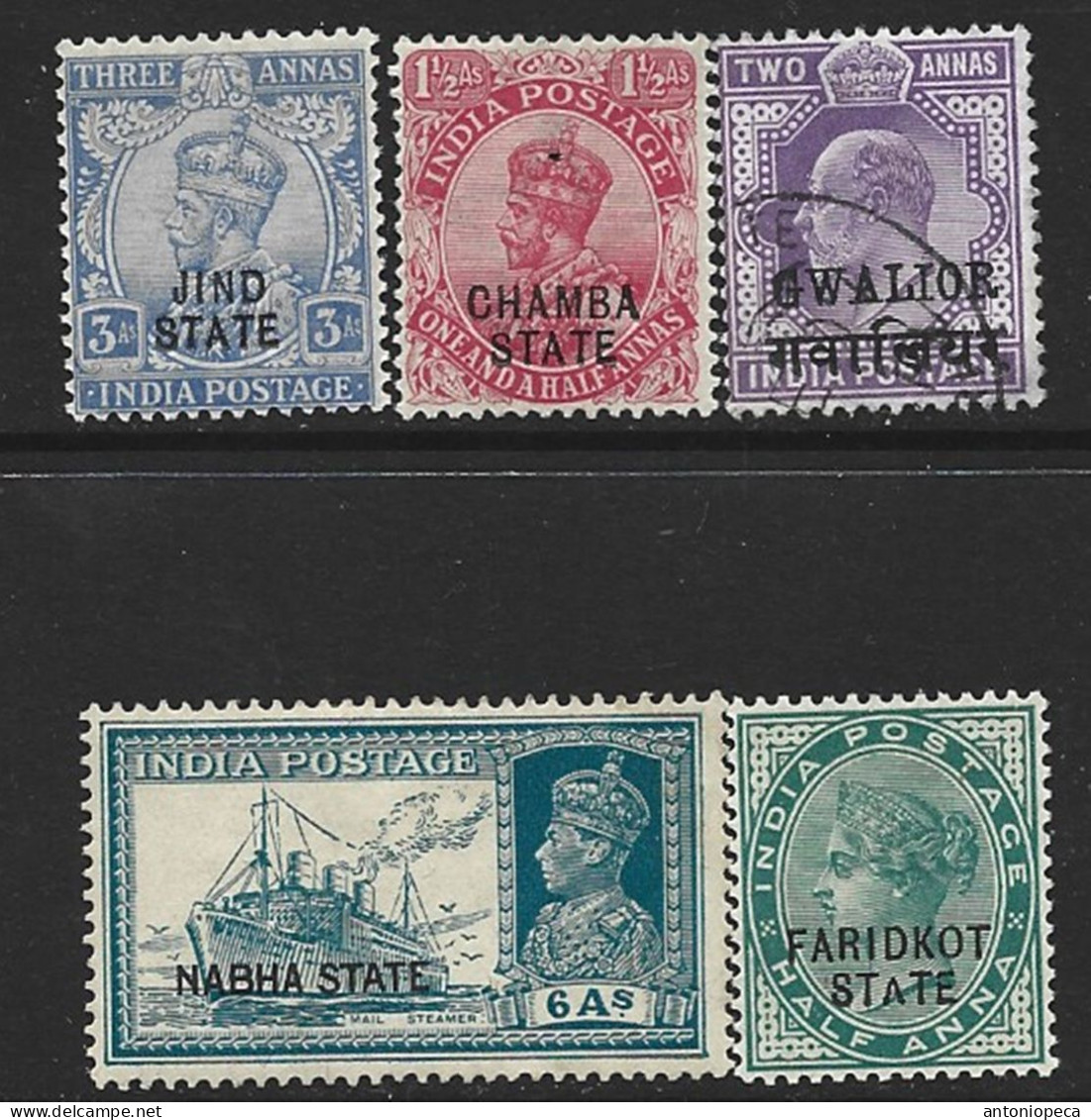 INDIAN STATES 5 MH/USED STAMPS 1903+ - Chamba