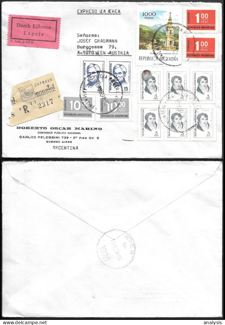 Argentina Registered Cover To Austria 1978. 1070P Rate - Covers & Documents