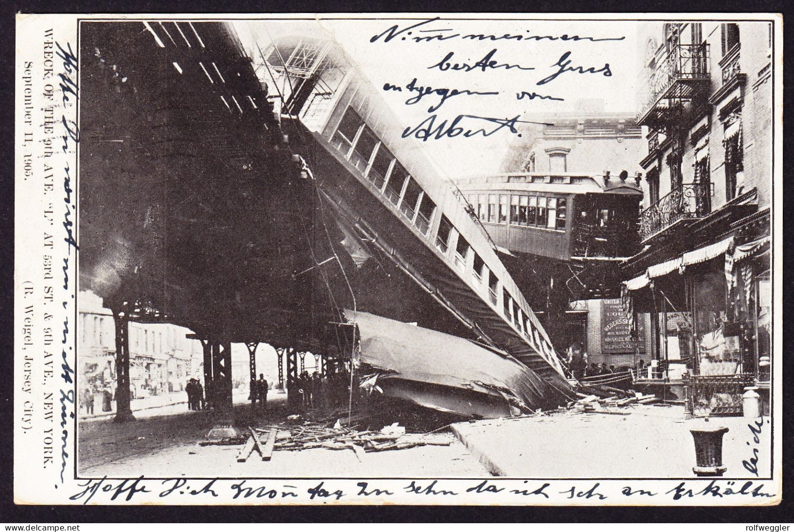 1906 Gelaufene AK: UBahn Unglück. Wreck Of The 9th Ave. (L) At 53rd St. New York. Oben Mitte Bug. - Transportmiddelen