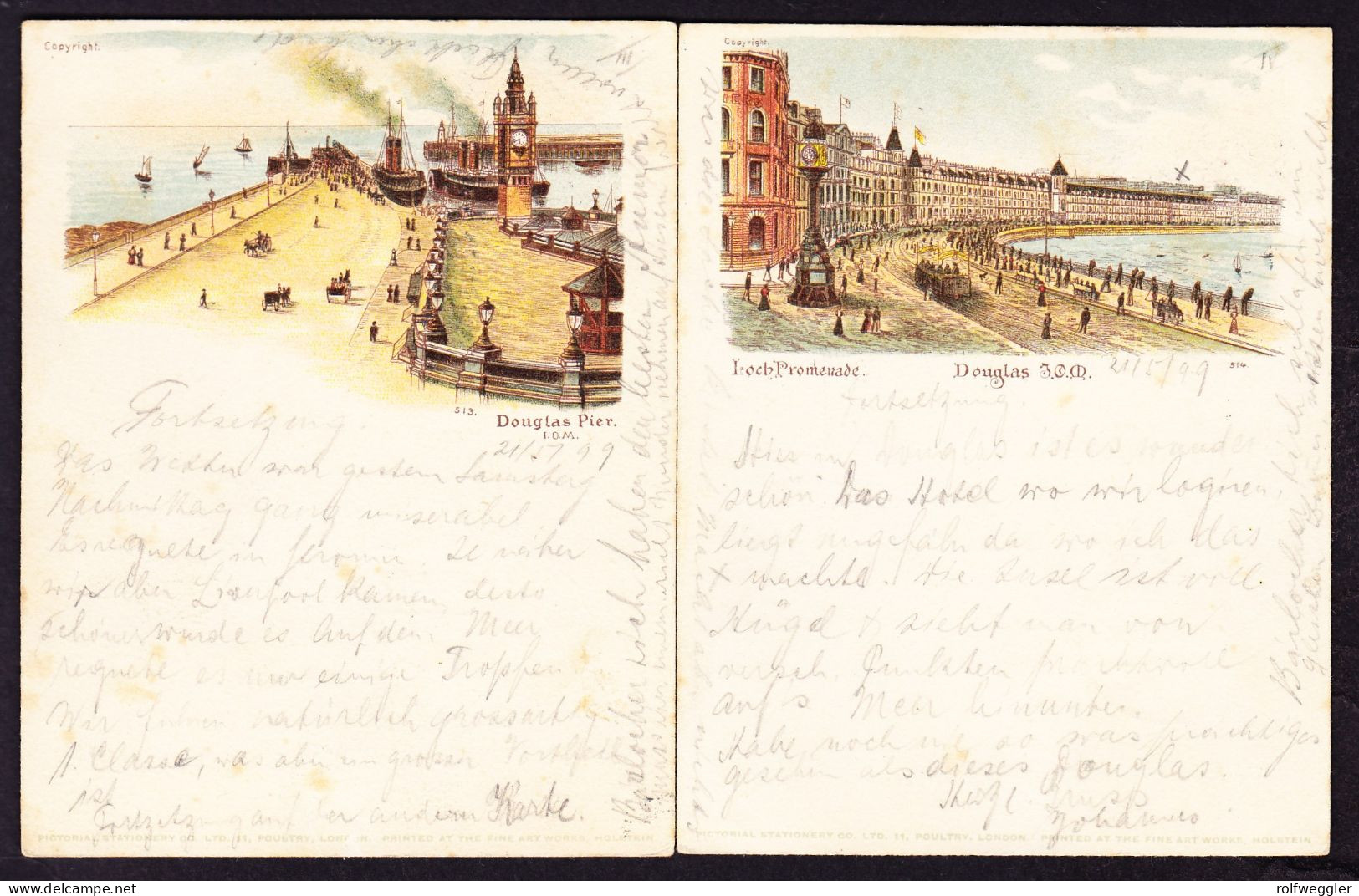 1899  2 Gelaufene Litho AKs Aus DOUGLAS. Promenade Und Pier. Leicht Fleckig - Insel Man