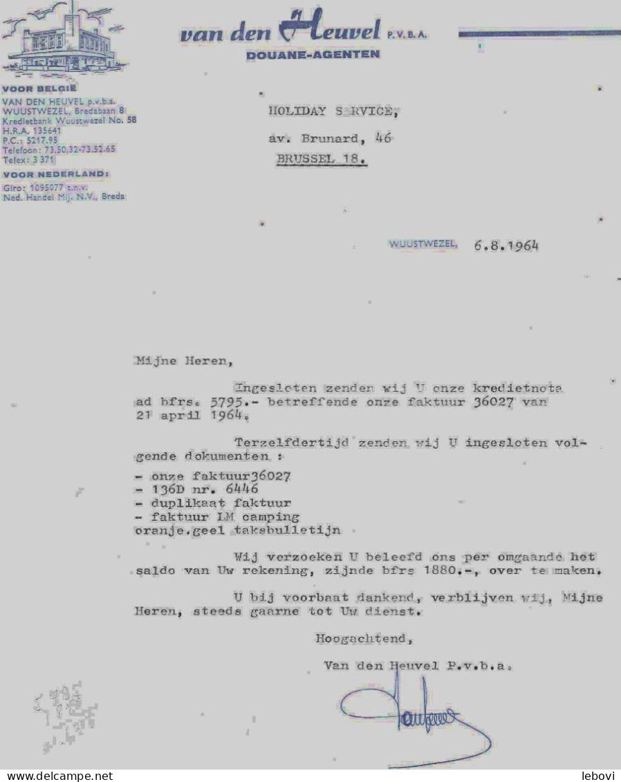 WUUSTWEZEL  –Ets VAN DEN HEUVEL – Agence En Douane : Lot De 6 Documents Commerciaux(1964) - 1950 - ...