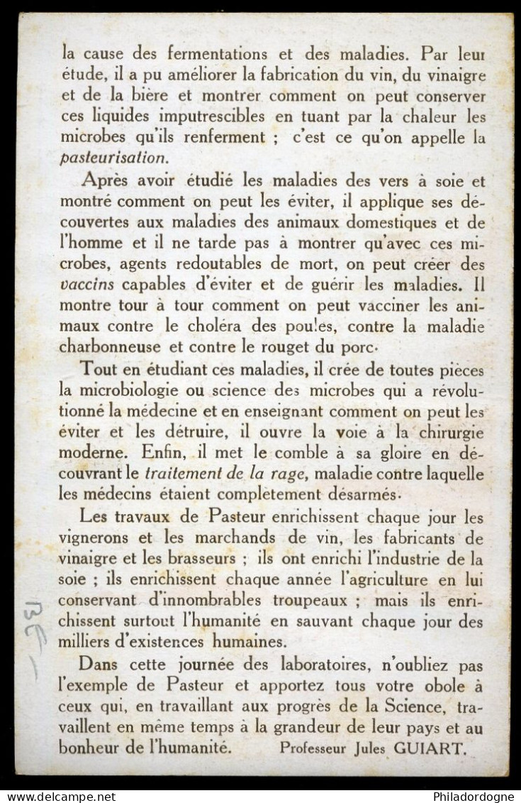 Image Au Format CPA - (Célébrités) Pasteur - Texte Professeur Jules Guiart (des Défauts) - Prix Nobel