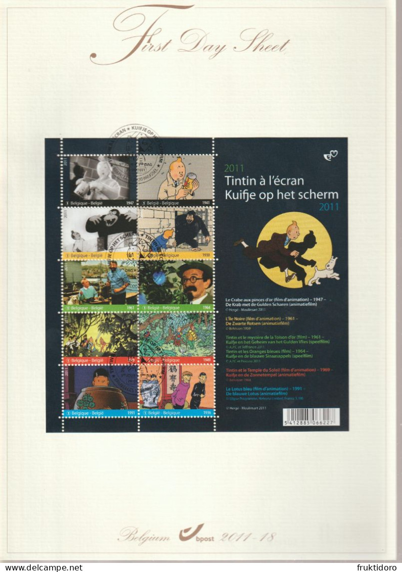 Belgium First Day Sheet 2011-18 Tintin On The Black Screen - Mi Bl 162 - The Crab With The Golden Claws - Black Island - Covers & Documents