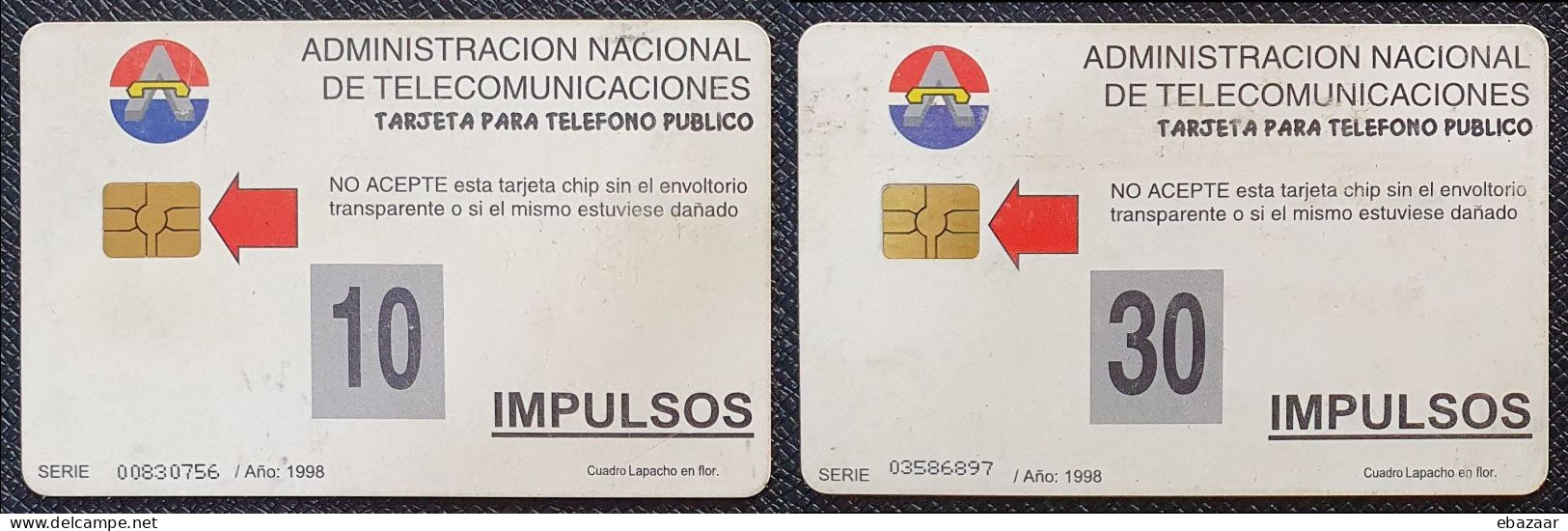 Paraguay 2 Chip Phonecards 10 & 30 Impulsos Used + FREE GIFT - Paraguay