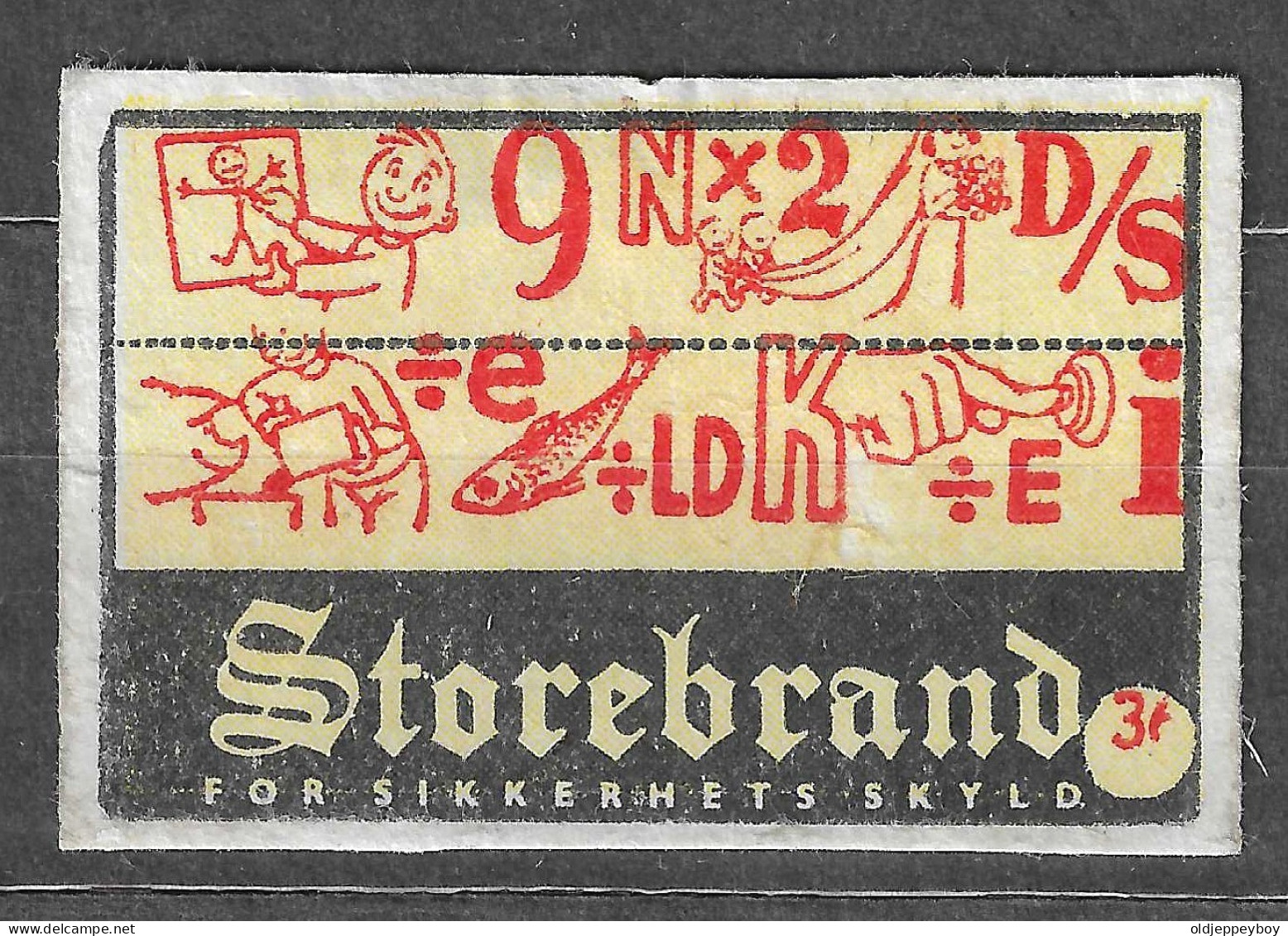  NORWAY VINTAGE Phillumeny MATCHBOX LABEL FOR SIKKERHETS SKYLD STOREBRAND SIZE  5.5  X 3.5 CM - Boites D'allumettes - Etiquettes