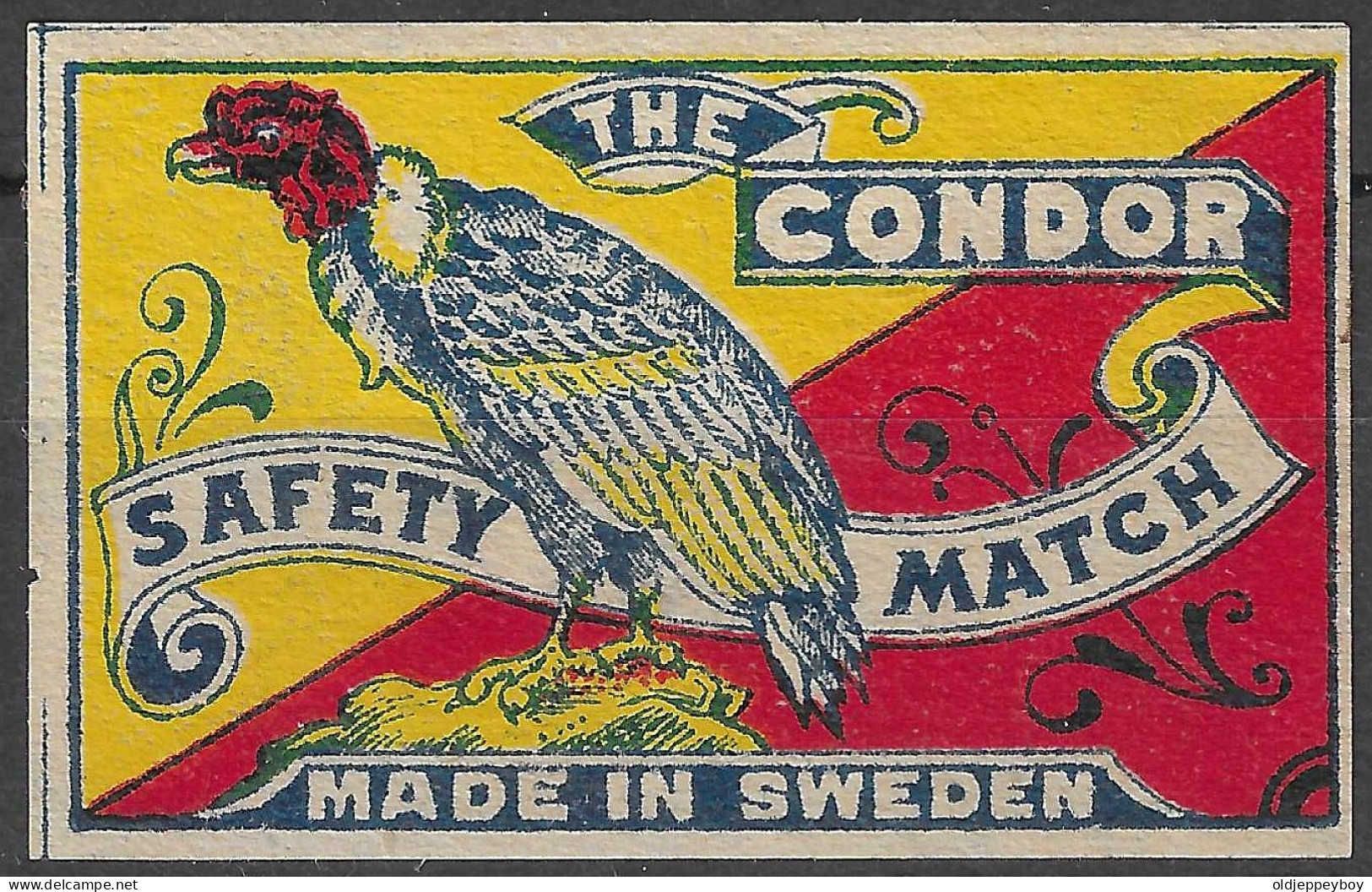 MADE IN  SWEDEN VINTAGE Phillumeny MATCHBOX LABEL THE CONDOR BIRDS  5.5  X 3.5 CM - Luciferdozen - Etiketten
