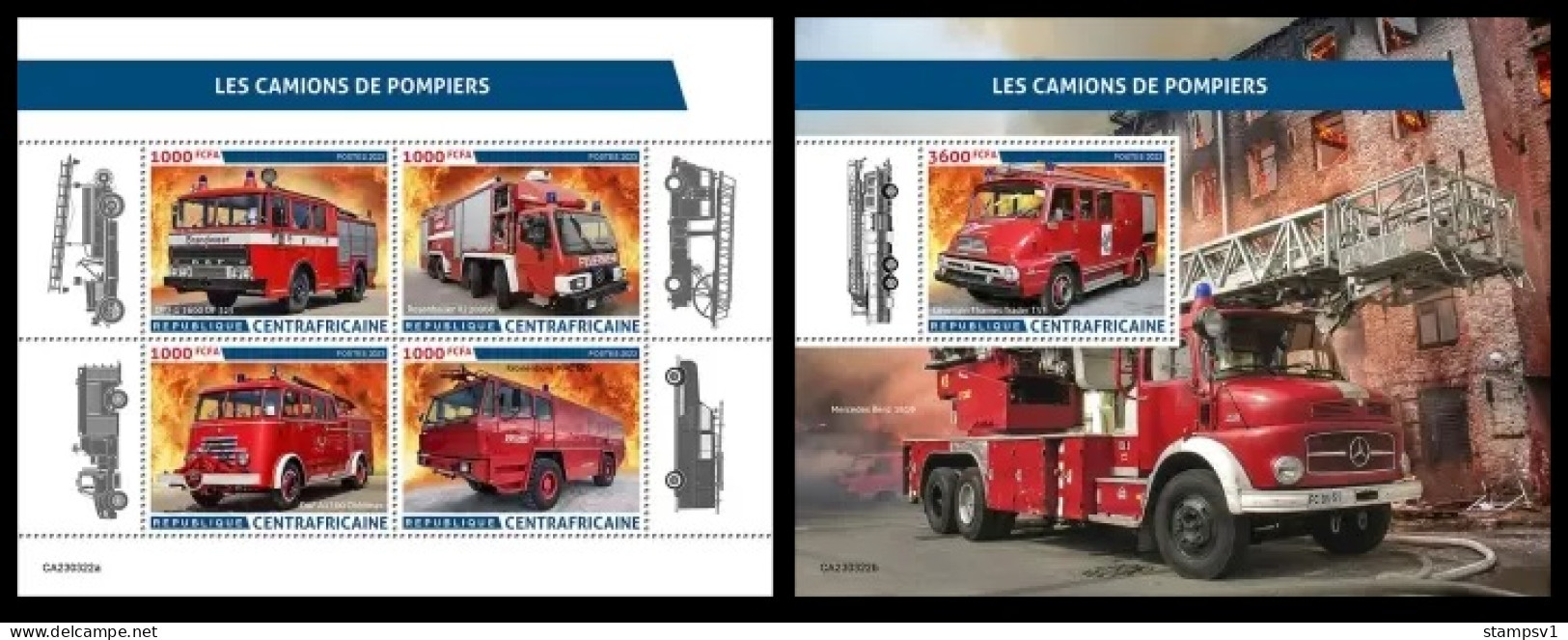 Central Africa  2023 Fire Trucks. (322) OFFICIAL ISSUE - Trucks