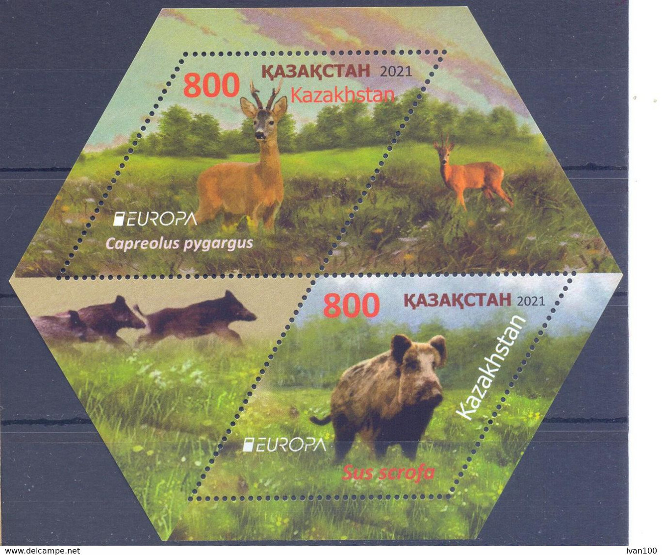2021. Kazakhstan, Europa 2021, Siberian Roe Deer And Wild Boar, S/s,  Mint/** - Kazakhstan