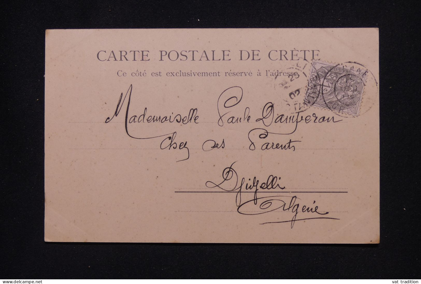 CRÊTE  - Affranchissement Blanc De La Canée Sur Carte Postale Recto Et Verso Pour L'Algérie En 1902 - L 147134 - Altri & Non Classificati