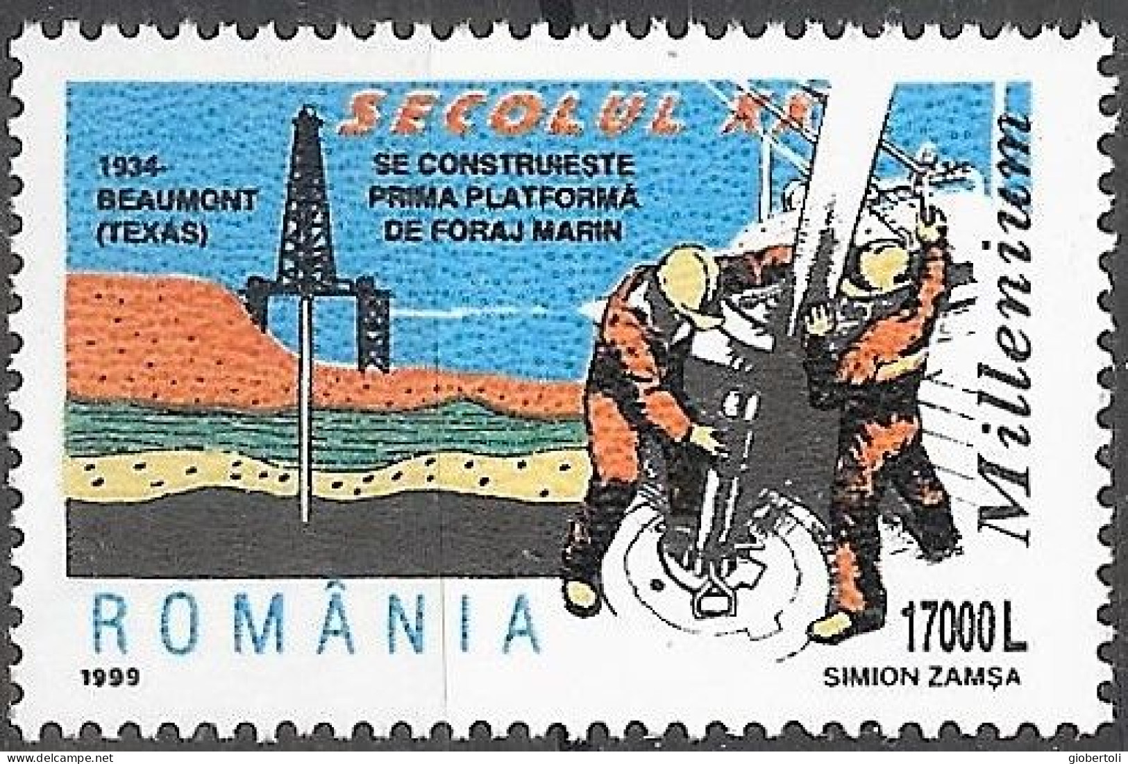 Romania/Roumanie: Piattaforma Petrolifera Marina, Marine Oil Platform, Plate-forme Pétrolière Marine - Aardolie