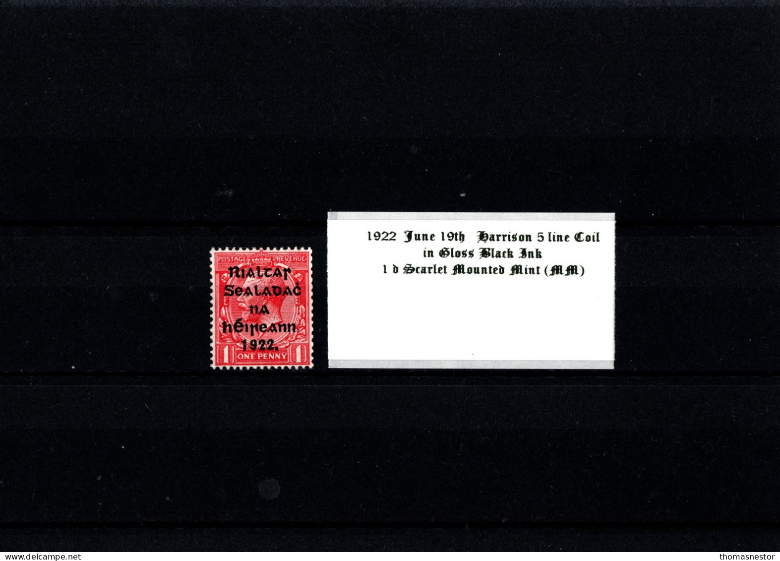 1922 June 19th Harrison Coil 5 Line Overprint  Gloss Black Ink 1 D Scarlet Mounted Mint (MM) - Nuevos