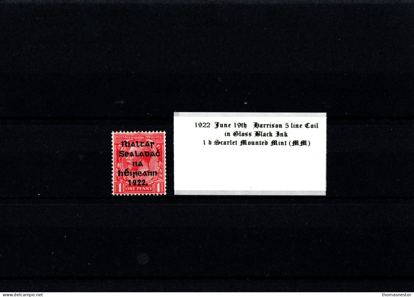 1922 June 19th Harrison Coil 5 Line Overprint  Gloss Black Ink 1 D Scarlet Mounted Mint (MM) - Unused Stamps