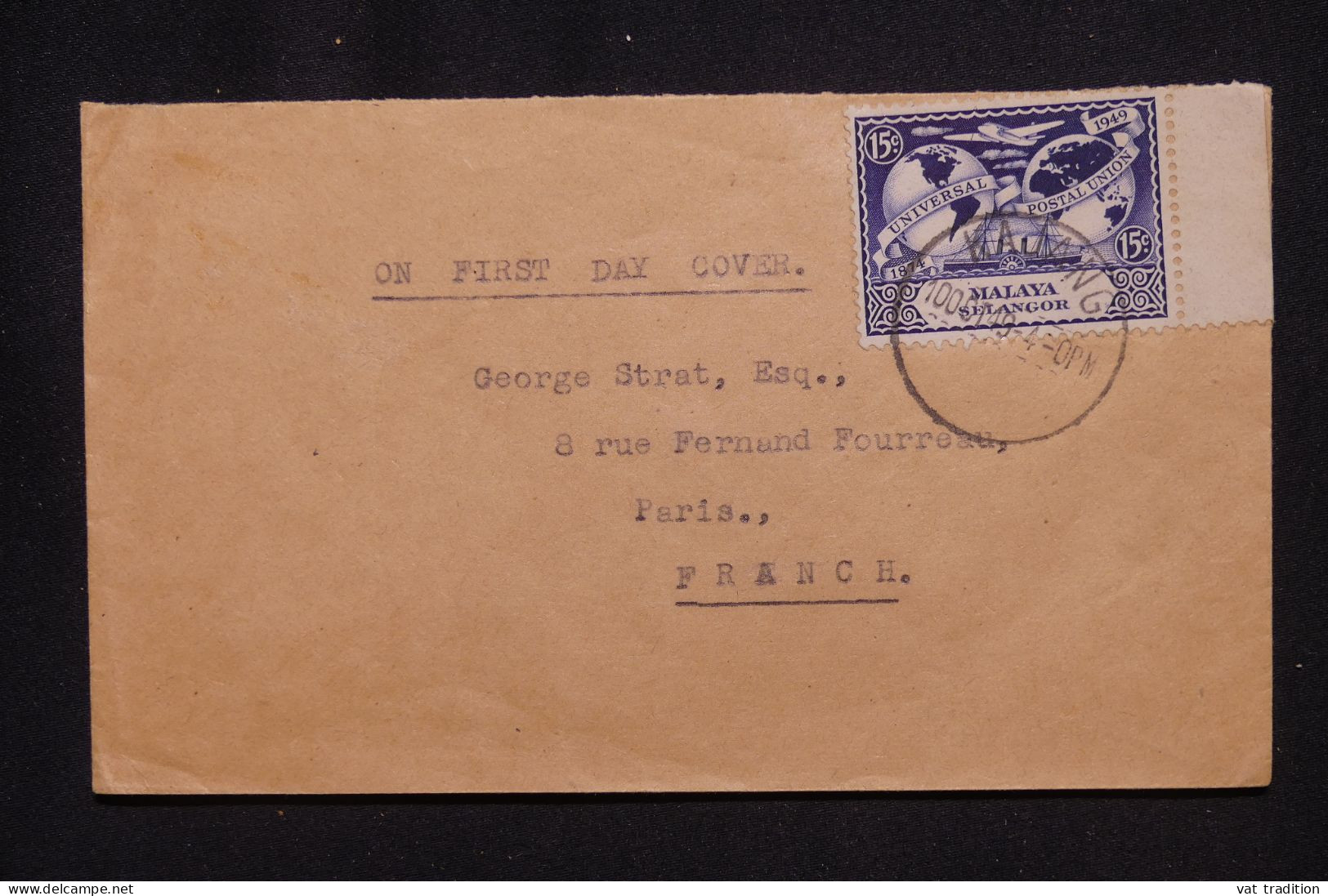 MALAISIE - Affranchissement De Kajang Sur Enveloppe FDC En 1949 Pour Paris - L 147140 - Selangor