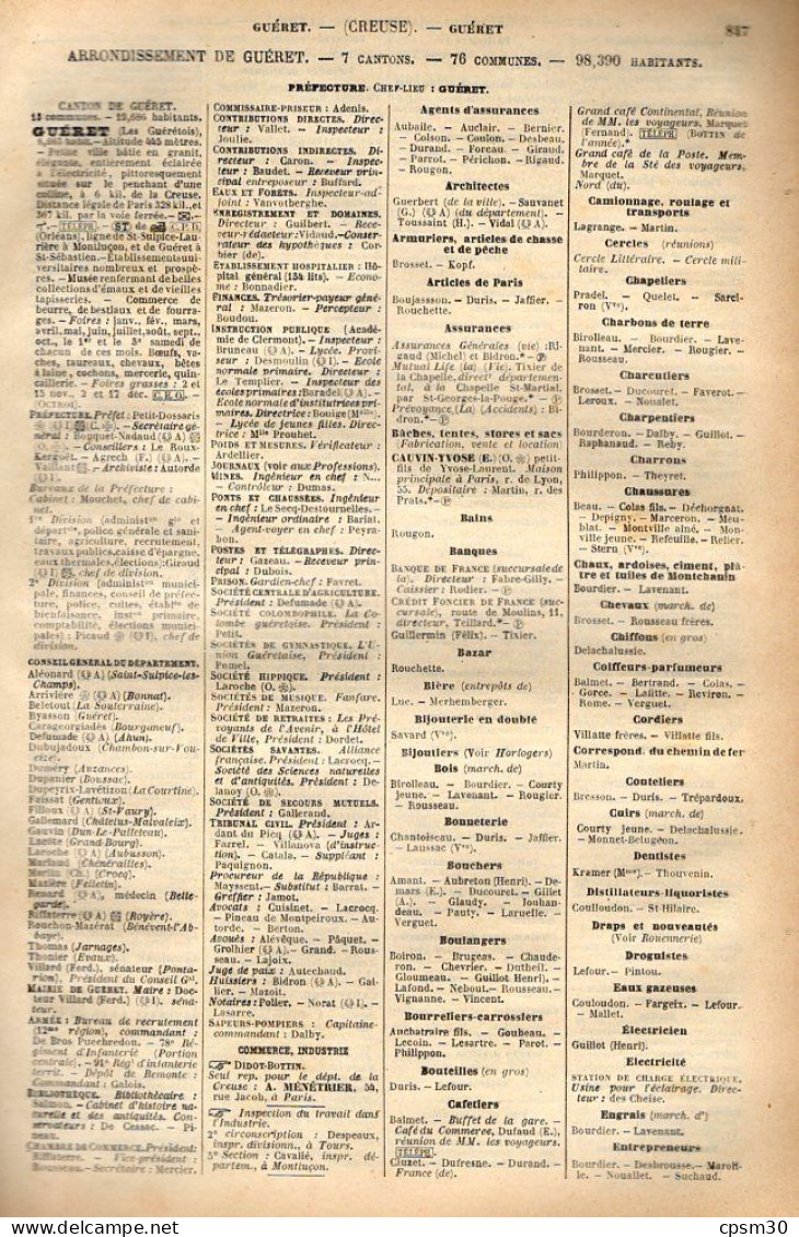 ANNUAIRE - 23 - Département Creuse - Année 1905 - édition Didot-Bottin - 19 Pages - Directorios Telefónicos